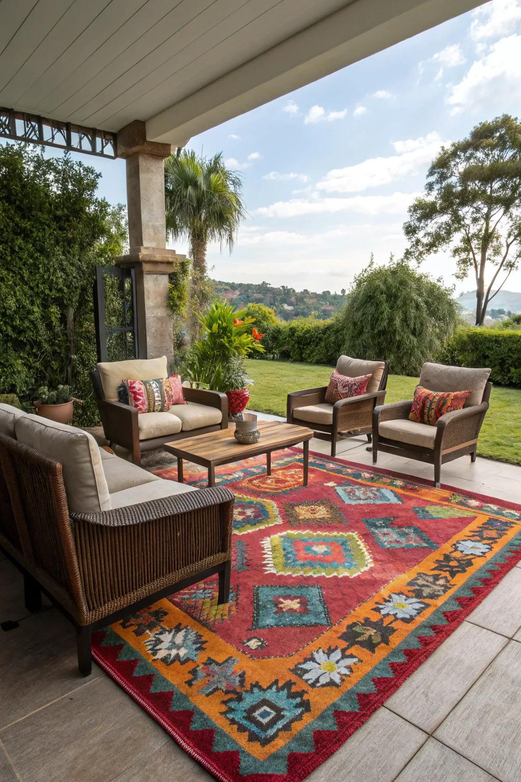 Define your outdoor space with a stylish and durable rug.