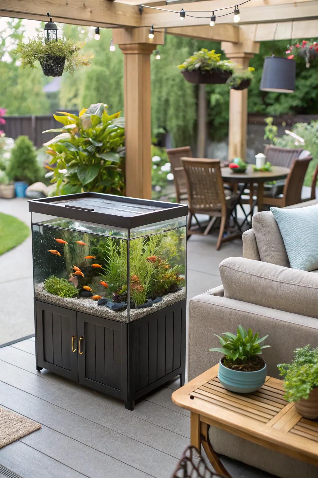 Bring aquatic life to your patio with a raised tank.