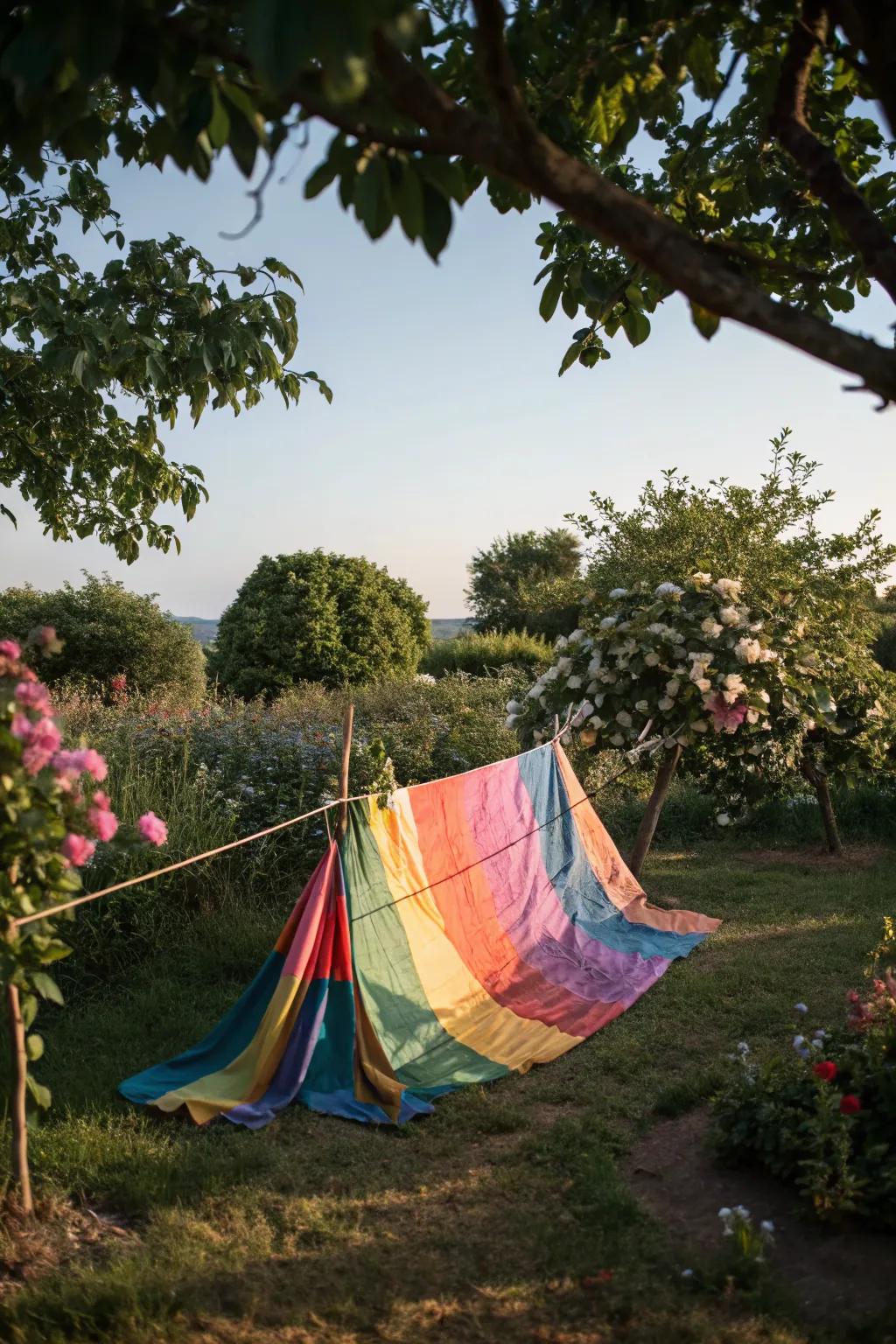 A flexible tarp fort, perfect for spontaneous outdoor adventures.