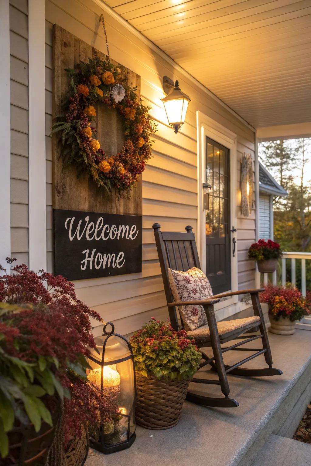 Personal accents like this welcome sign add character to the porch.