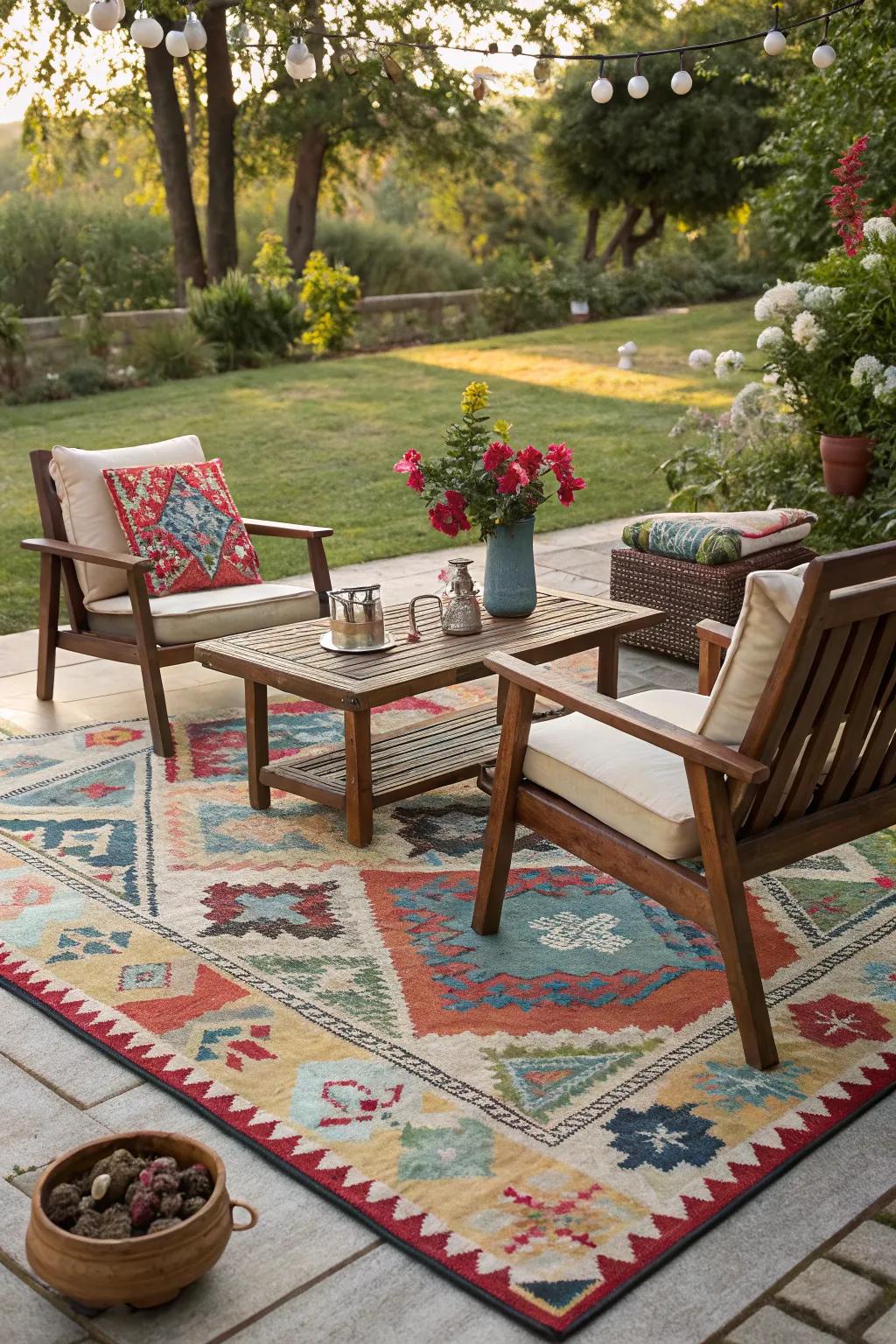 Rugs add layers and define outdoor spaces.