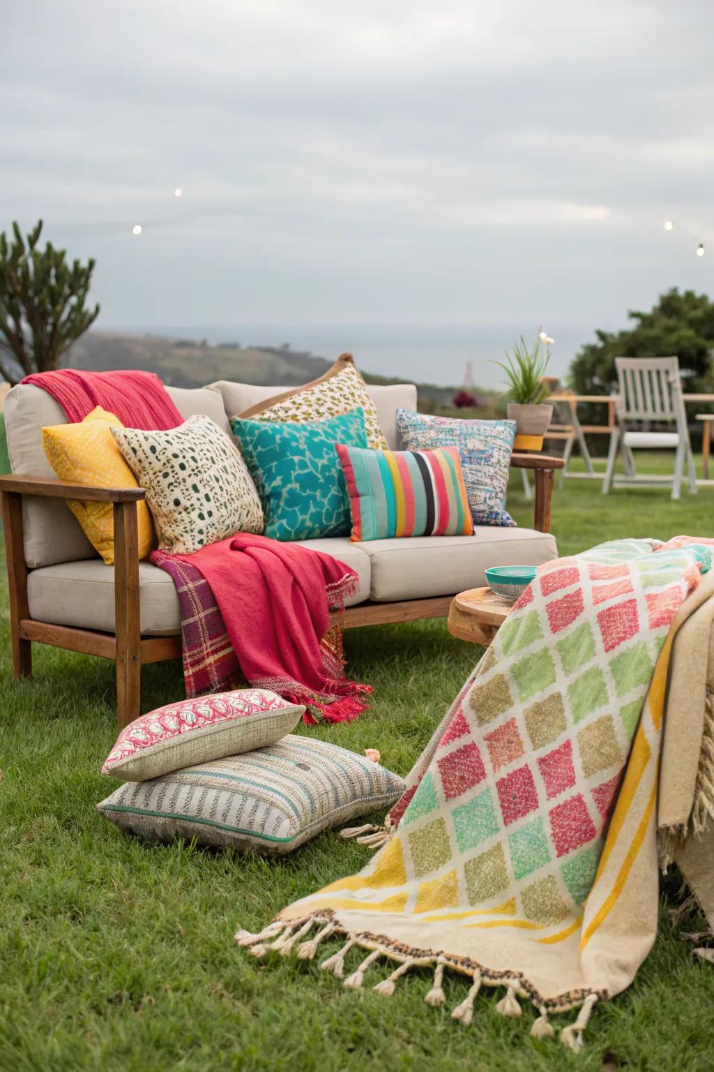 Vibrant throw pillows adding comfort and style.