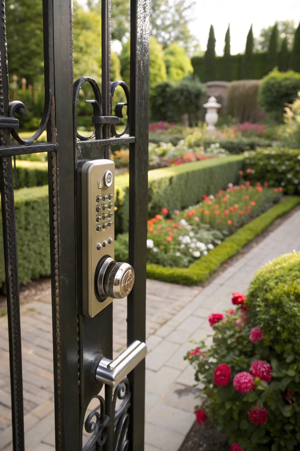 An innovative gate lock mechanism for a modern touch.