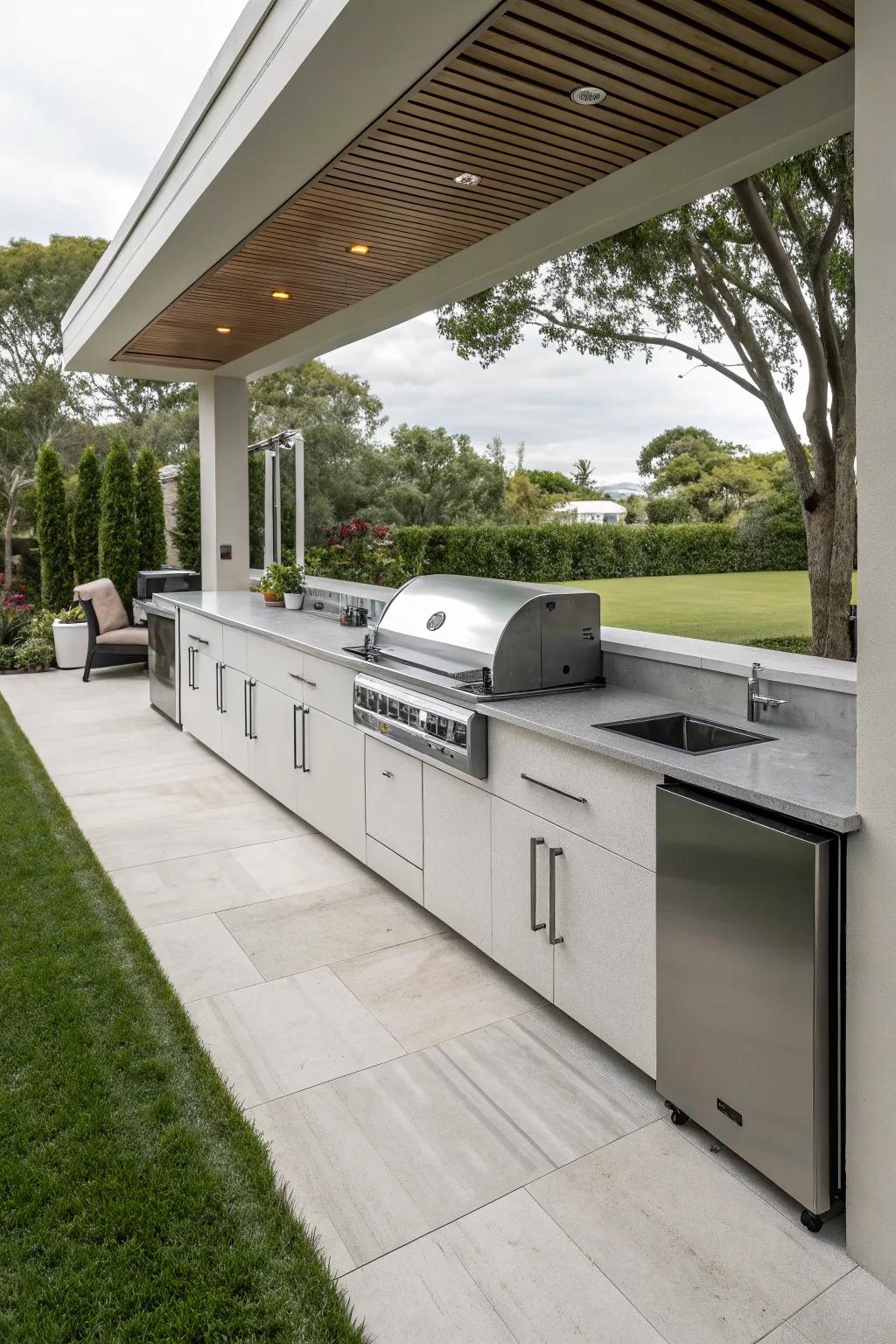 A sleek linear kitchen design that maximizes space.