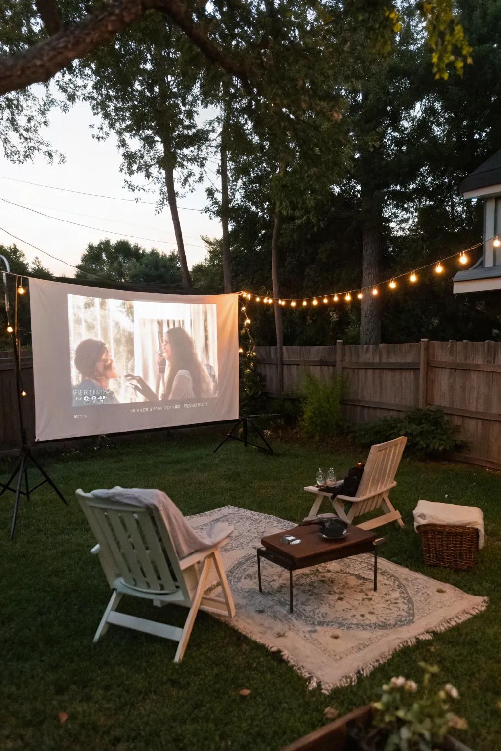 A portable projector offers flexibility and convenience for outdoor movies.