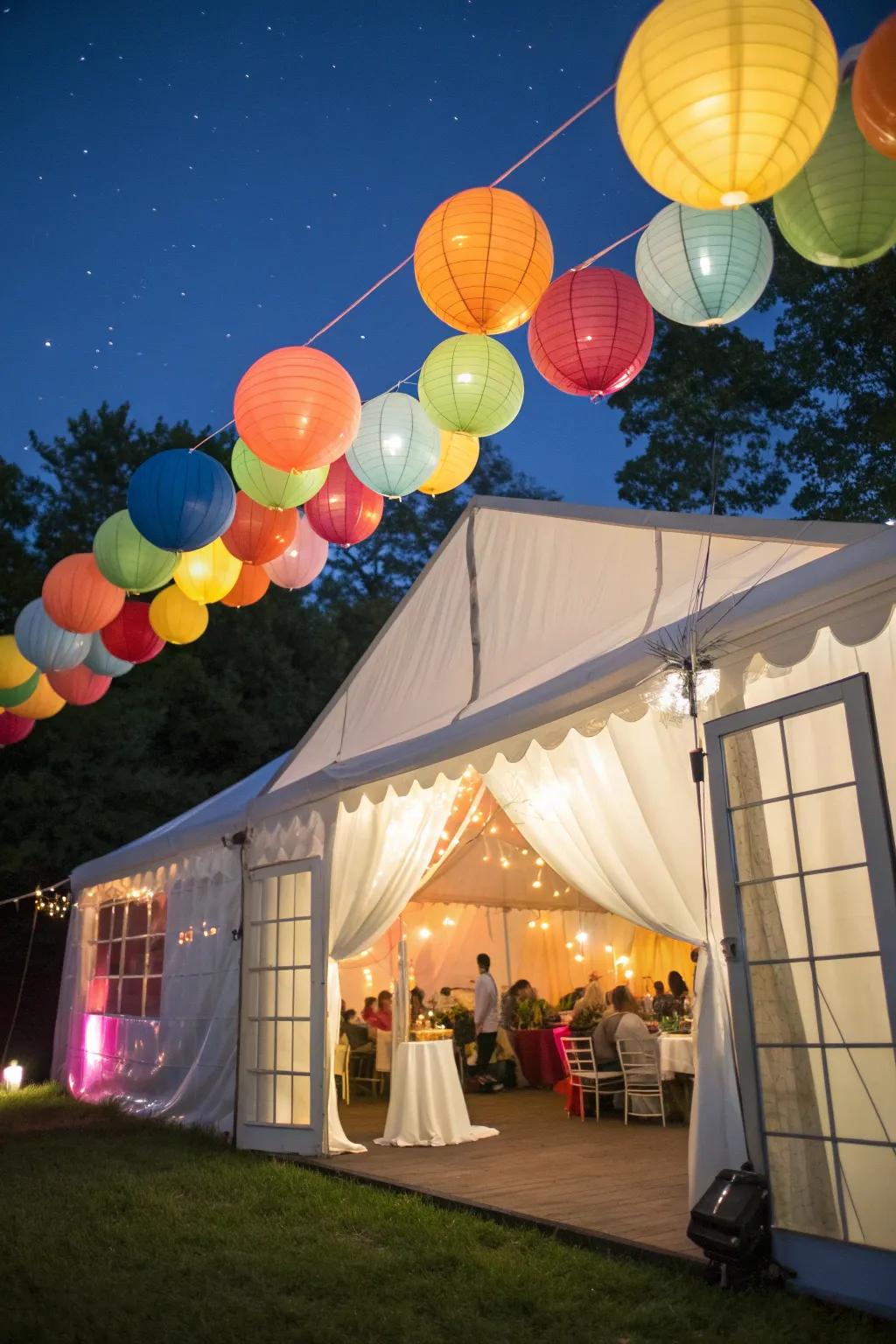Festive accessories like balloons and lanterns add a splash of fun.