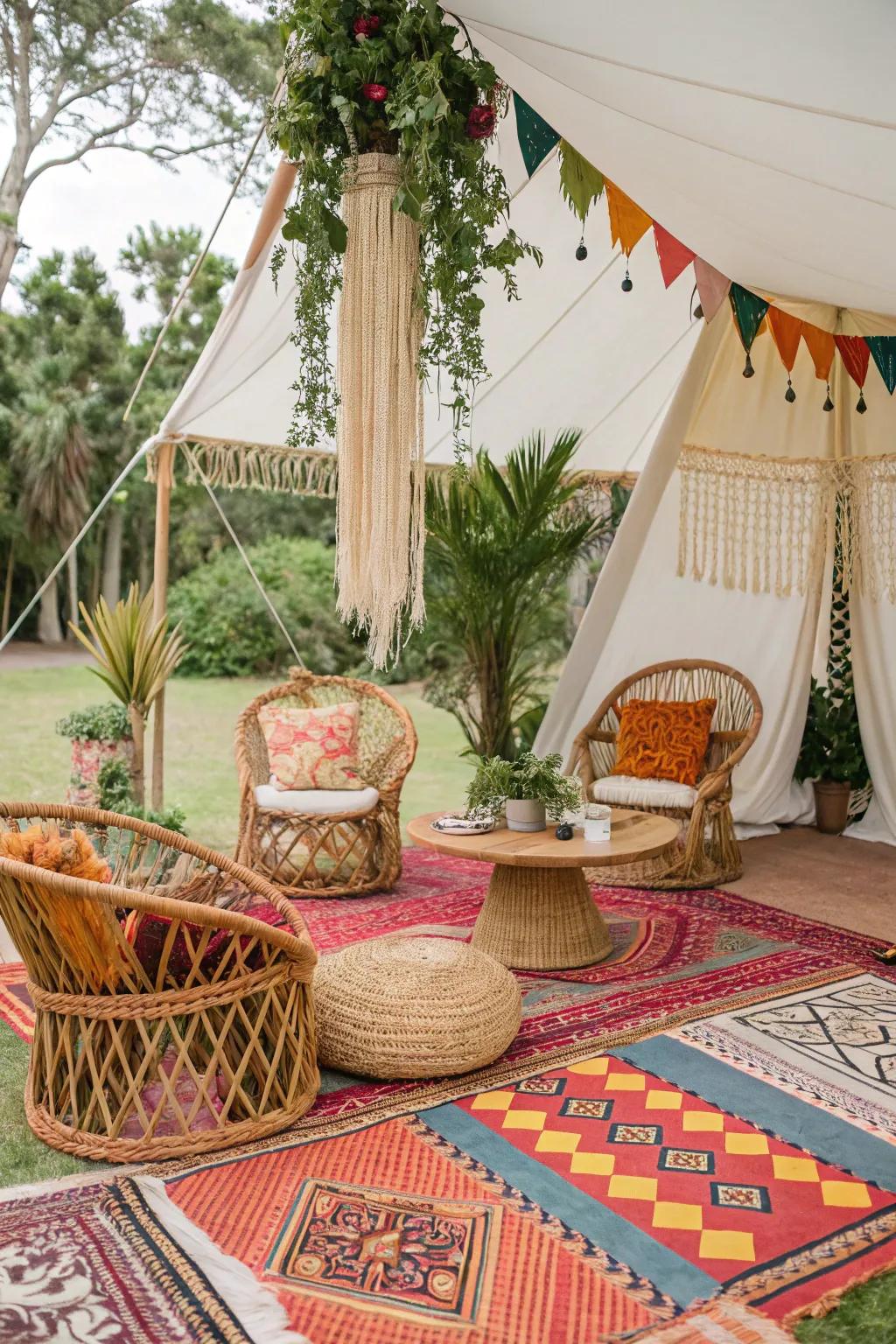 Embrace bohemian style with eclectic decor and natural accents.