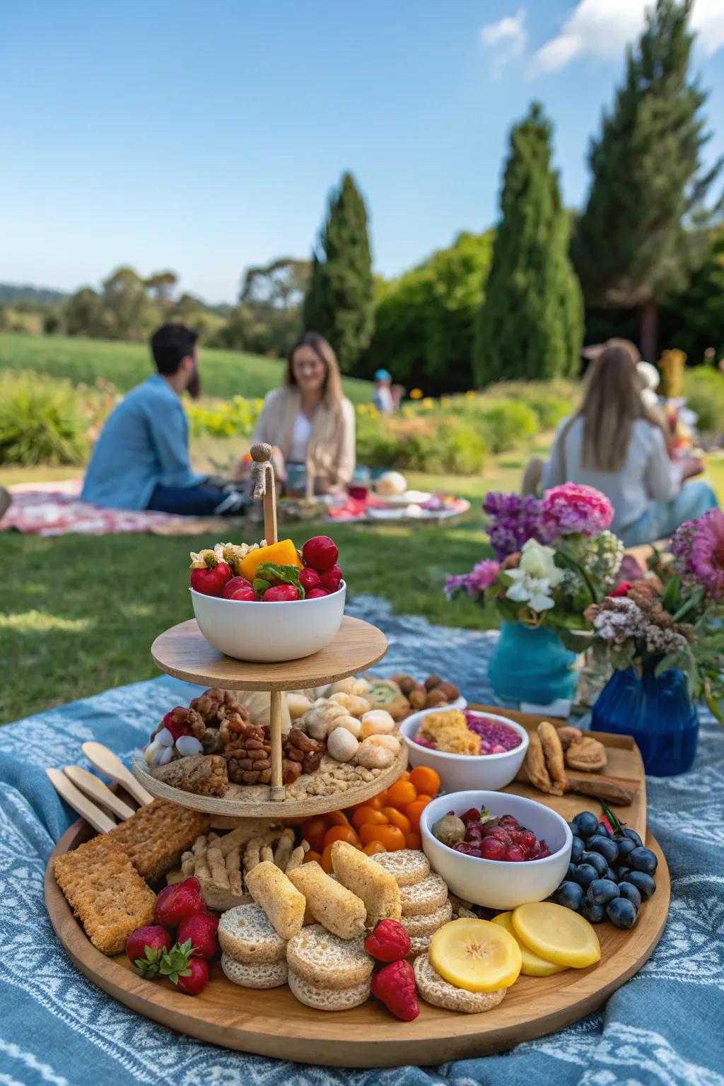Creative food platters with a variety of snacks