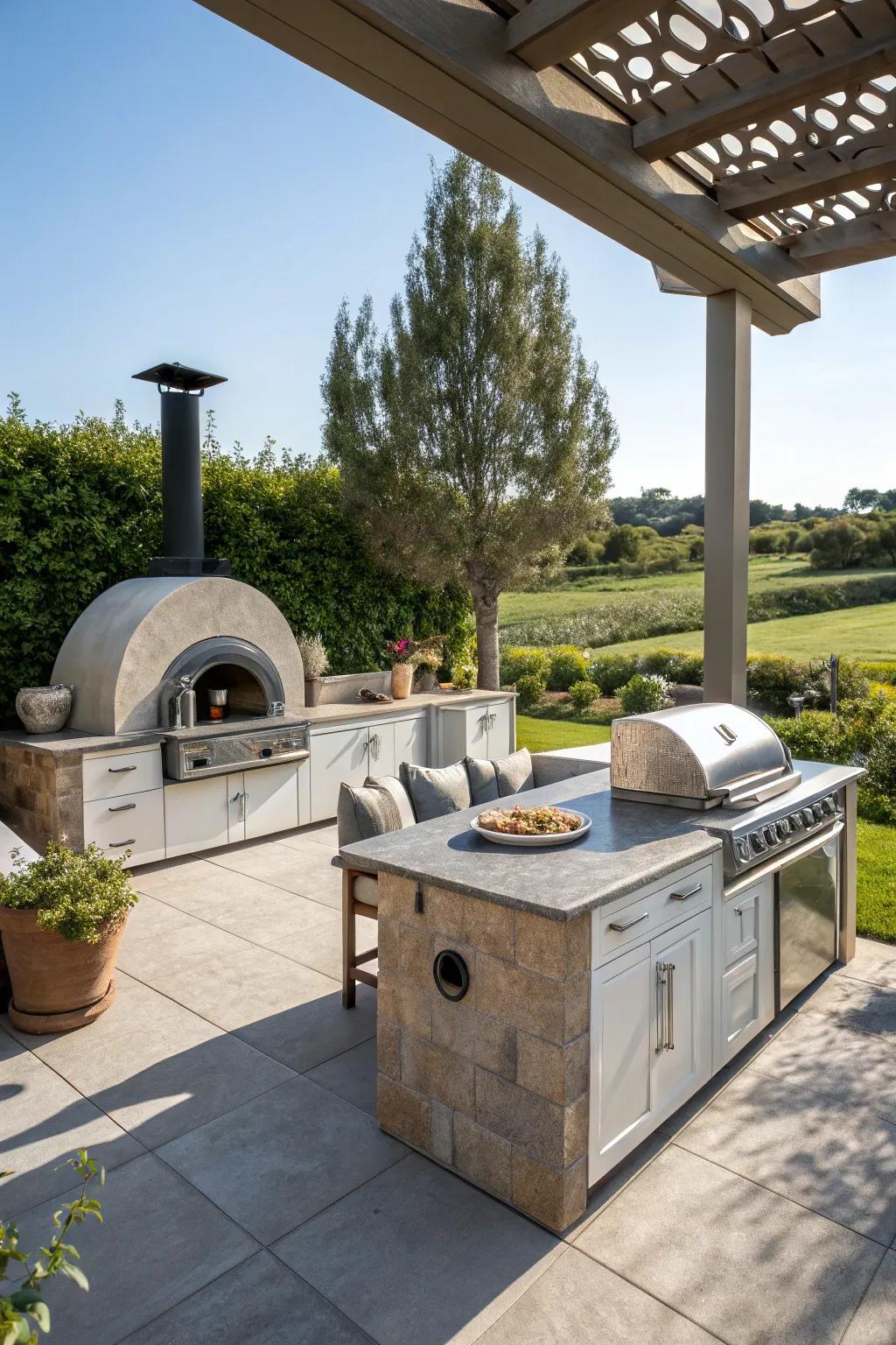 Create a culinary haven with an integrated outdoor kitchen.
