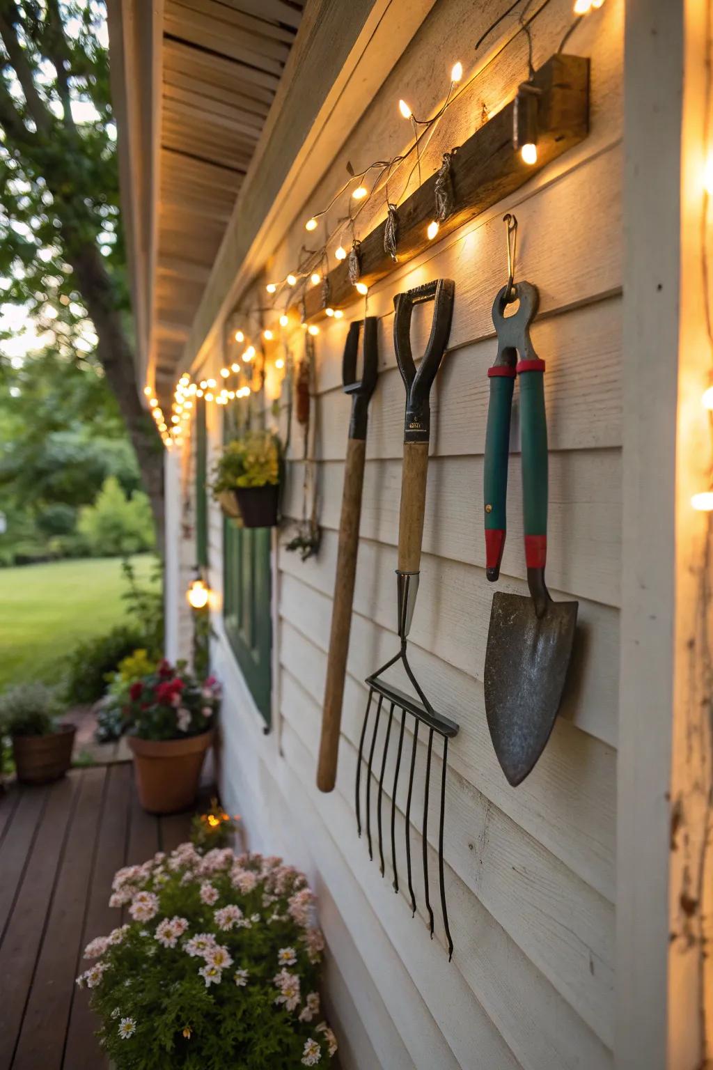 Hooks are perfect for organizing and displaying outdoor essentials.