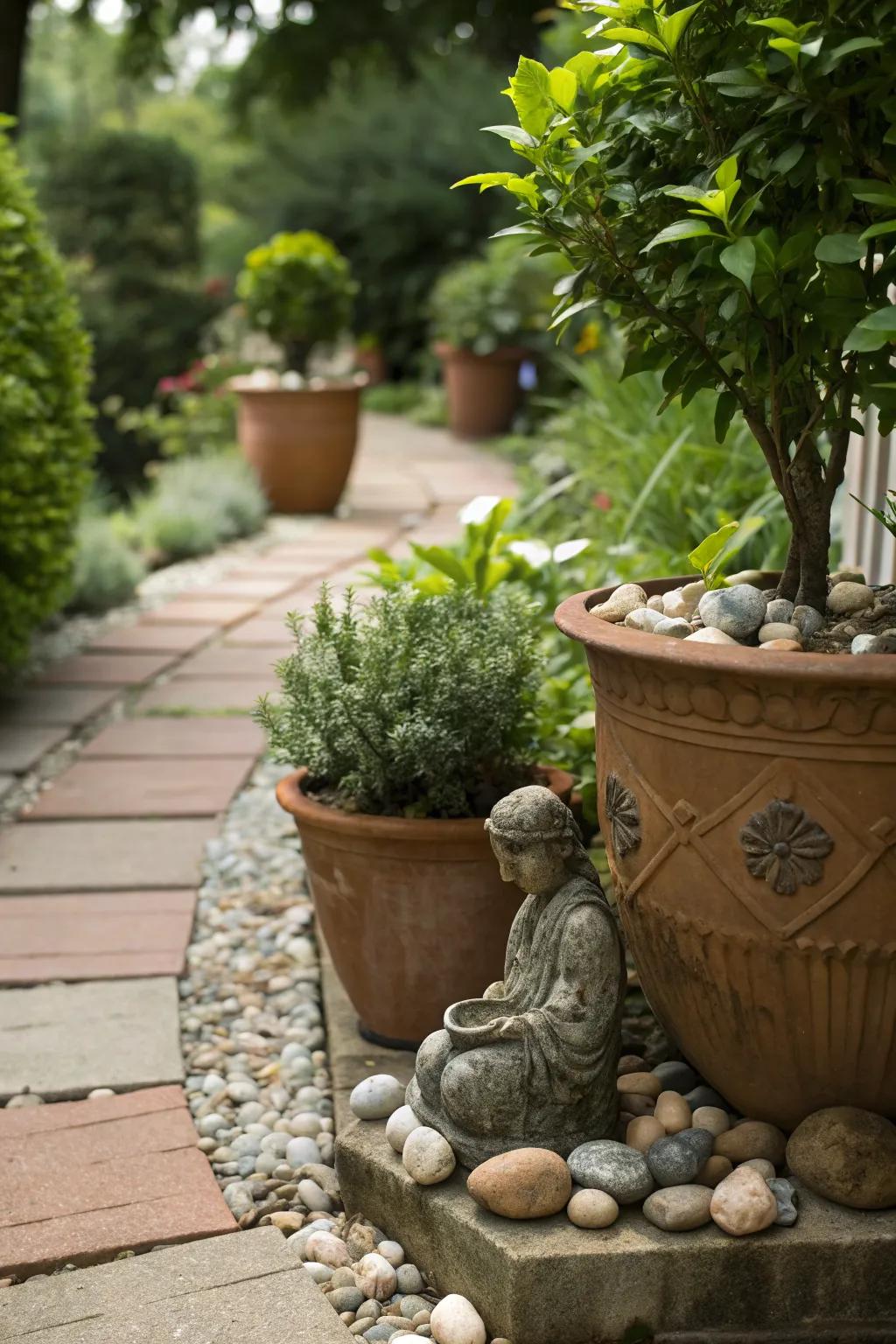 Enhance your planters with decorative elements.