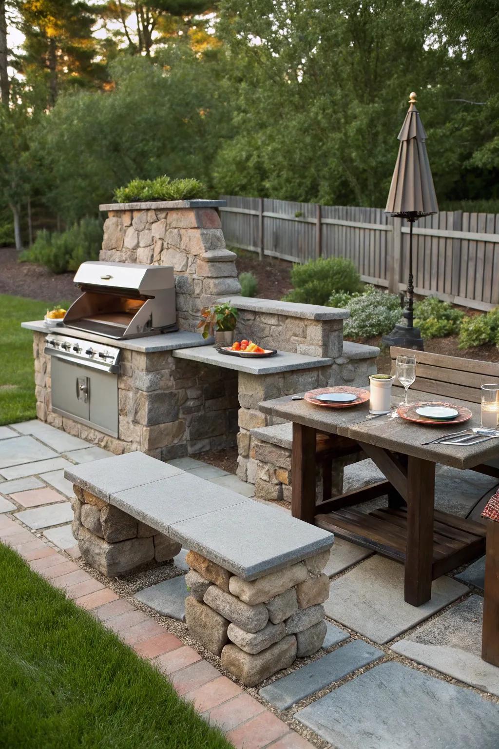 Built-in stone seating that invites conversation and relaxation.