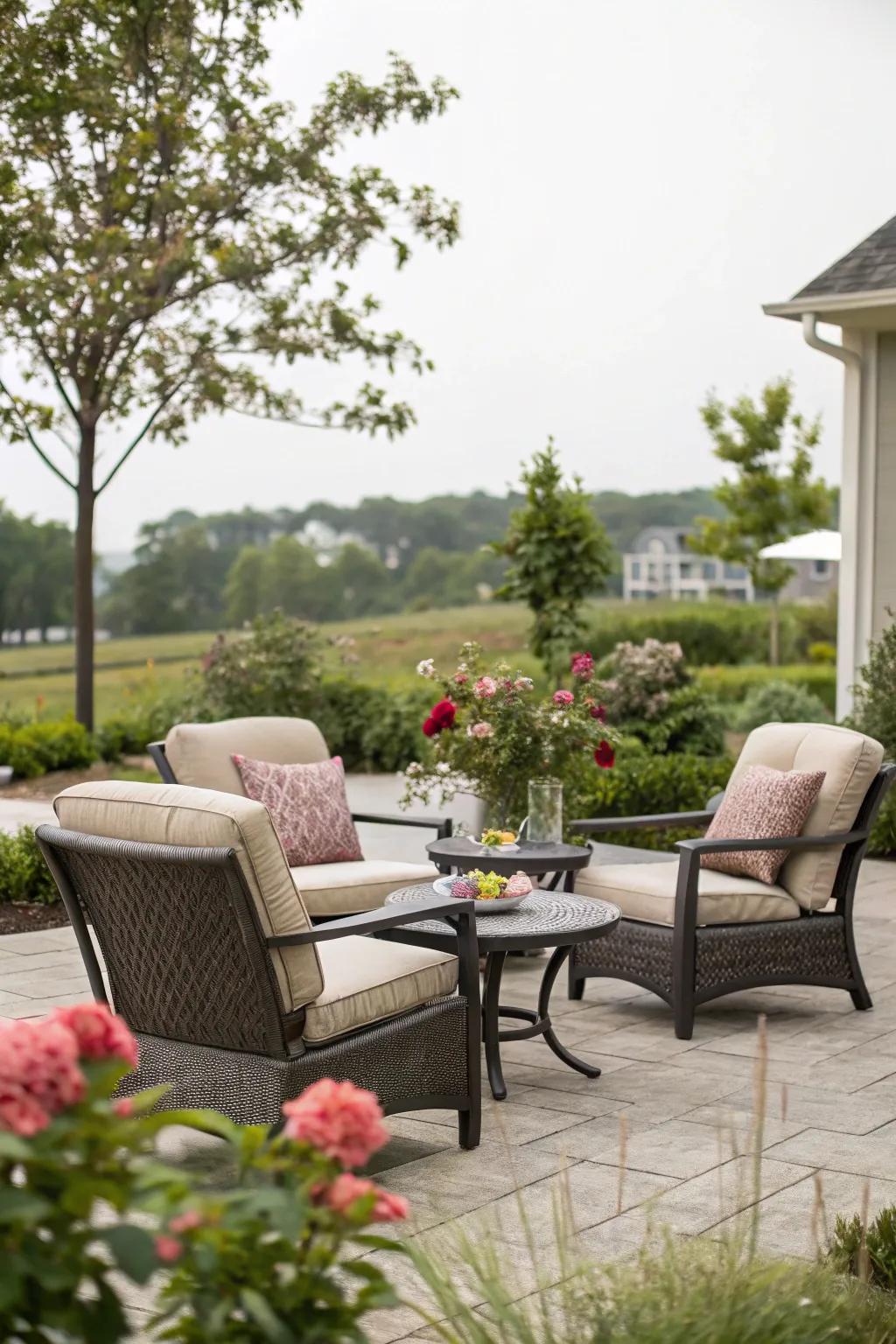 Relax in style with comfortable outdoor furniture.