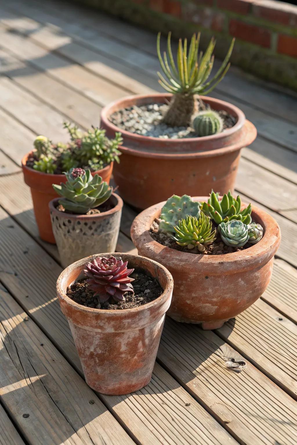 Terracotta pots offer a timeless, rustic charm to succulent displays.