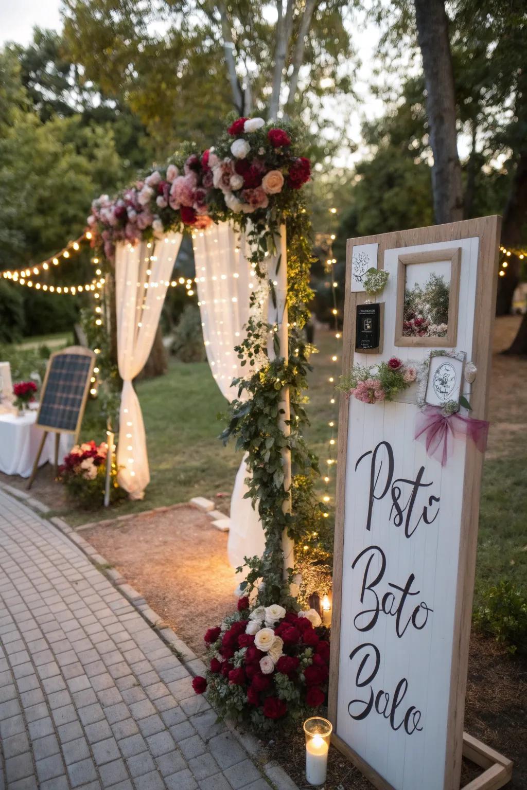 Personalized signs add a charming, custom touch to your wedding photos.