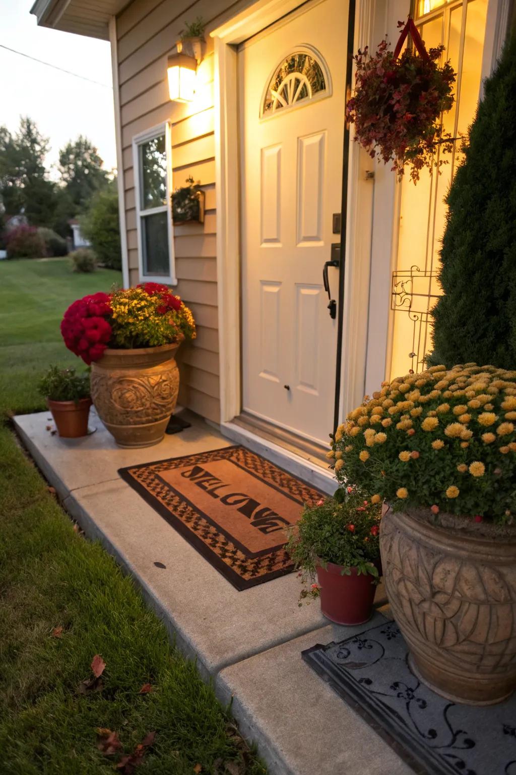 Decorative accents complementing the entry tiles