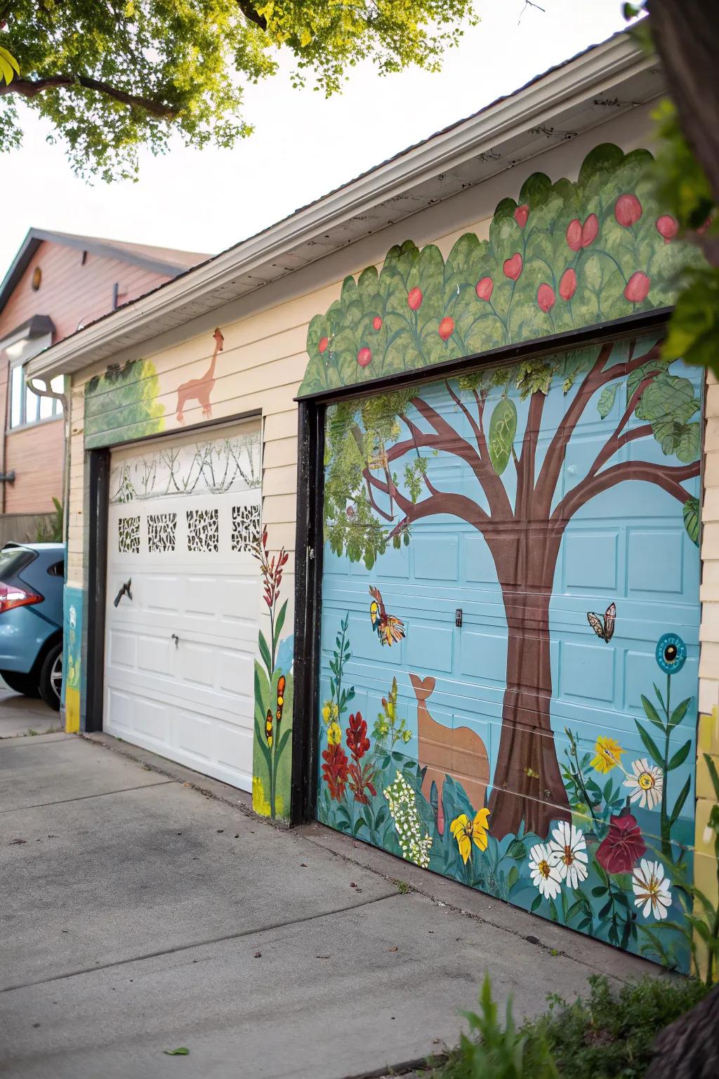 A mural adds an artistic touch to your garage.