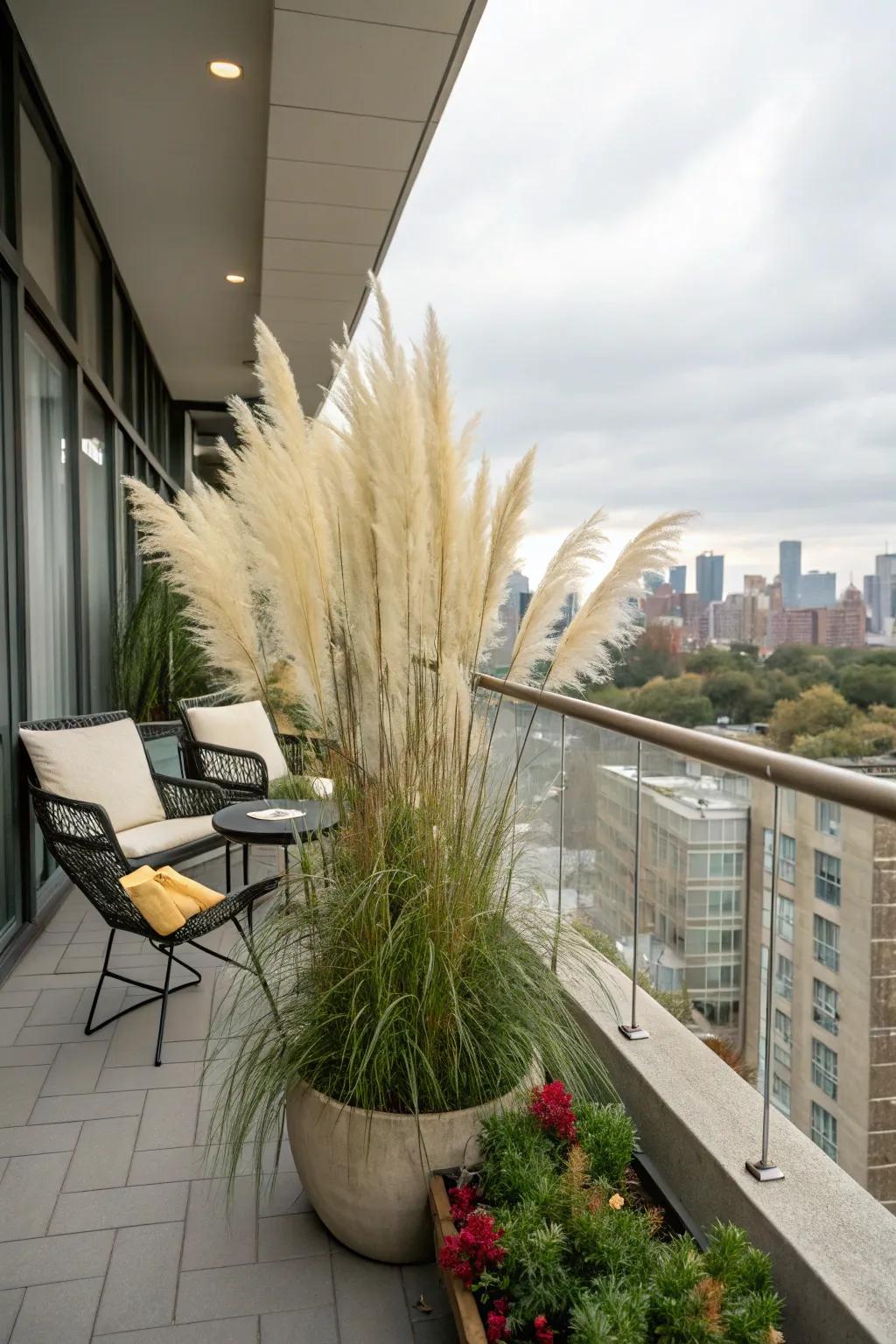 Pampas grass adds privacy and elegance to balconies.