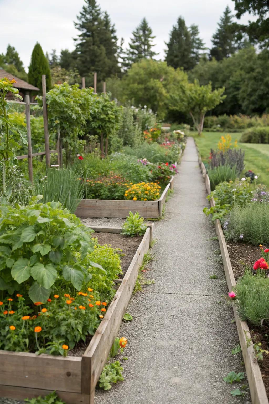 Raised beds provide both edging and planting space.
