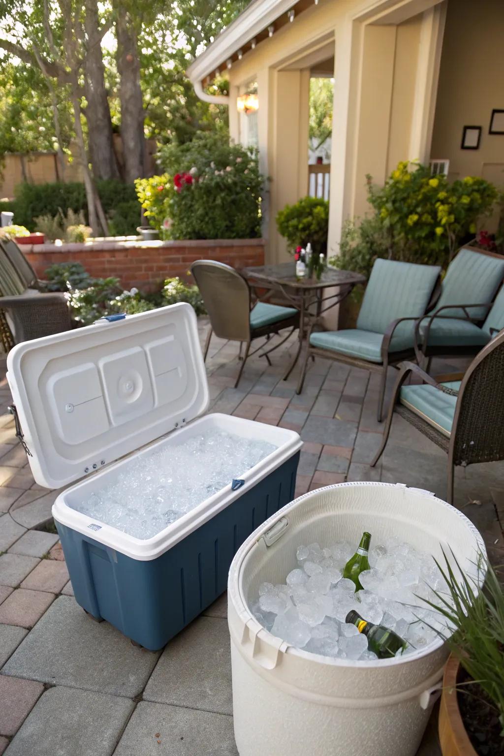 A simple and effective cooling solution with ice-filled containers.