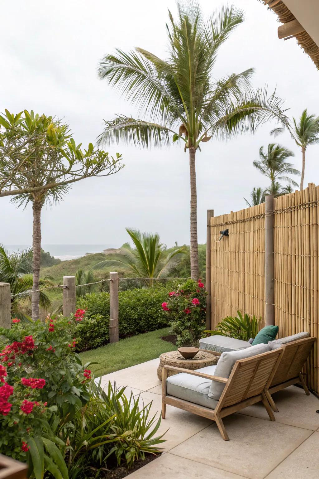 Bamboo fences add a tropical ambiance to any patio.