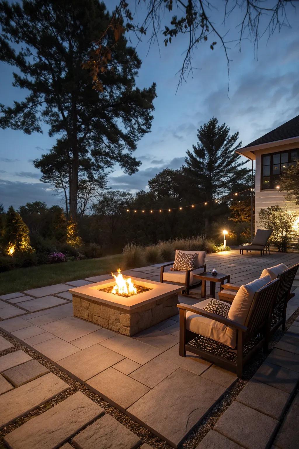 A fire pit centerpiece for cozy gatherings.
