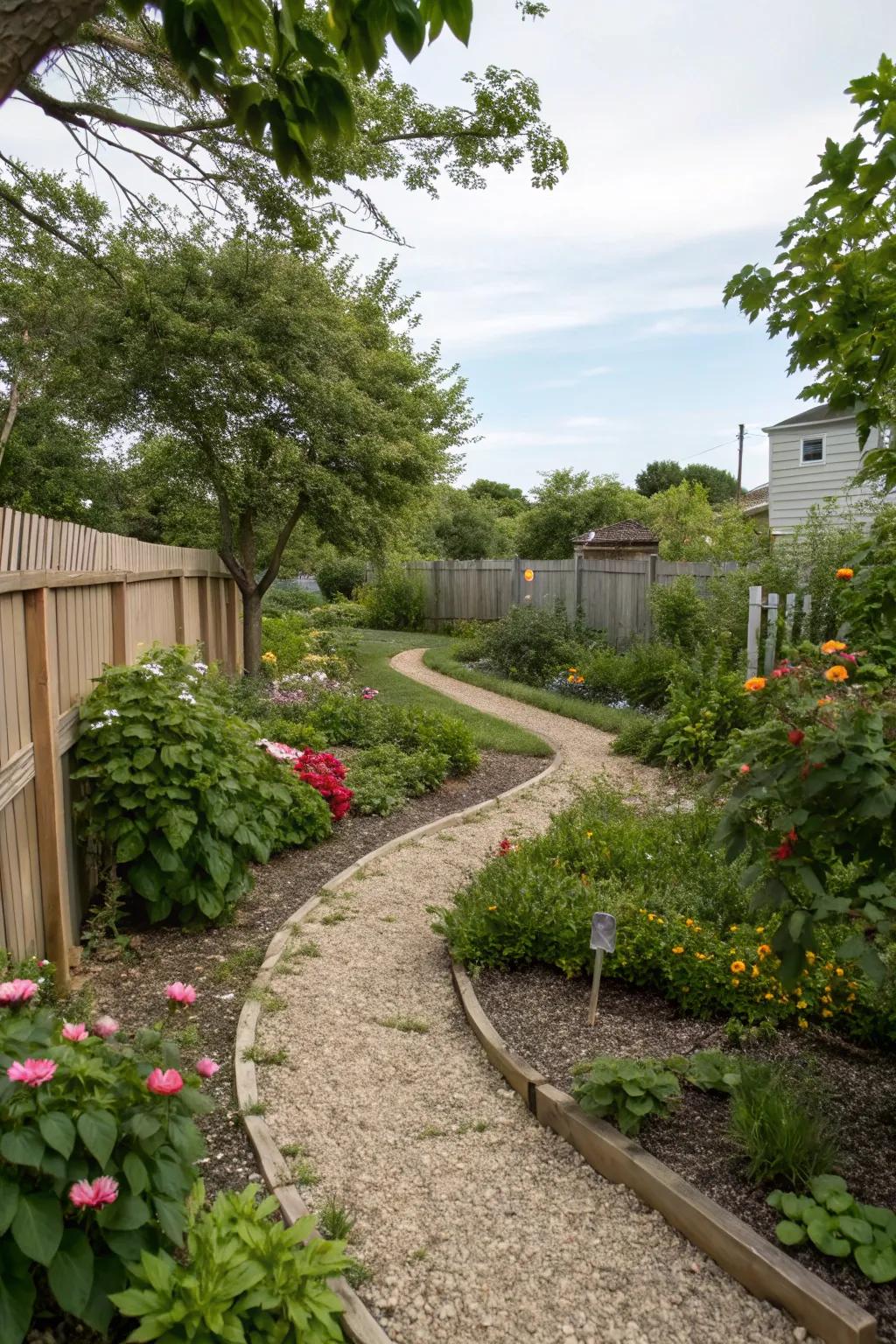 Gravel paths offer an easy-to-maintain route through your outdoor space.