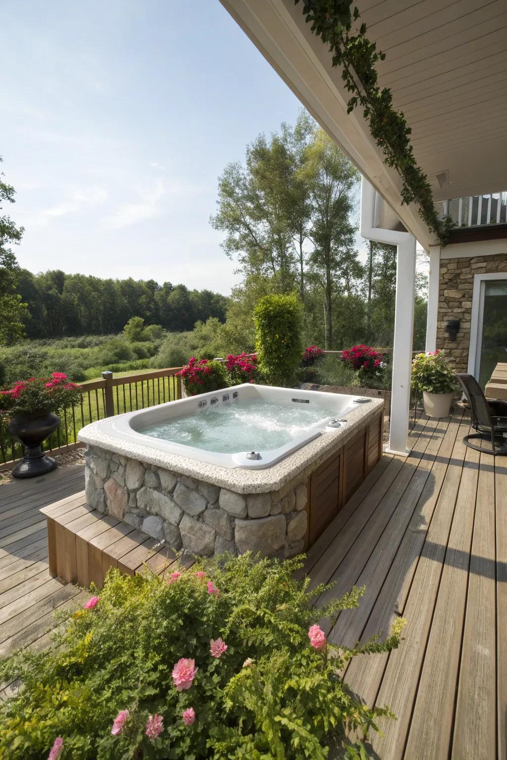 Elegant decking enhances the aesthetic of your hot tub area.