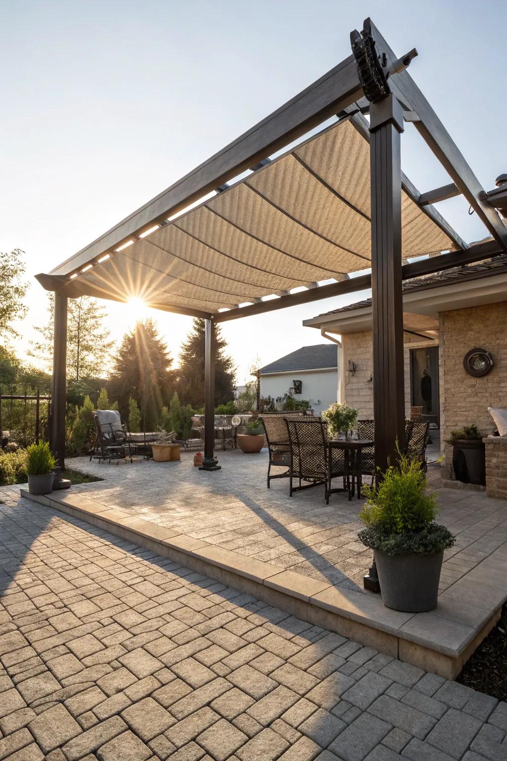 A retractable canopy provides flexible shade options.