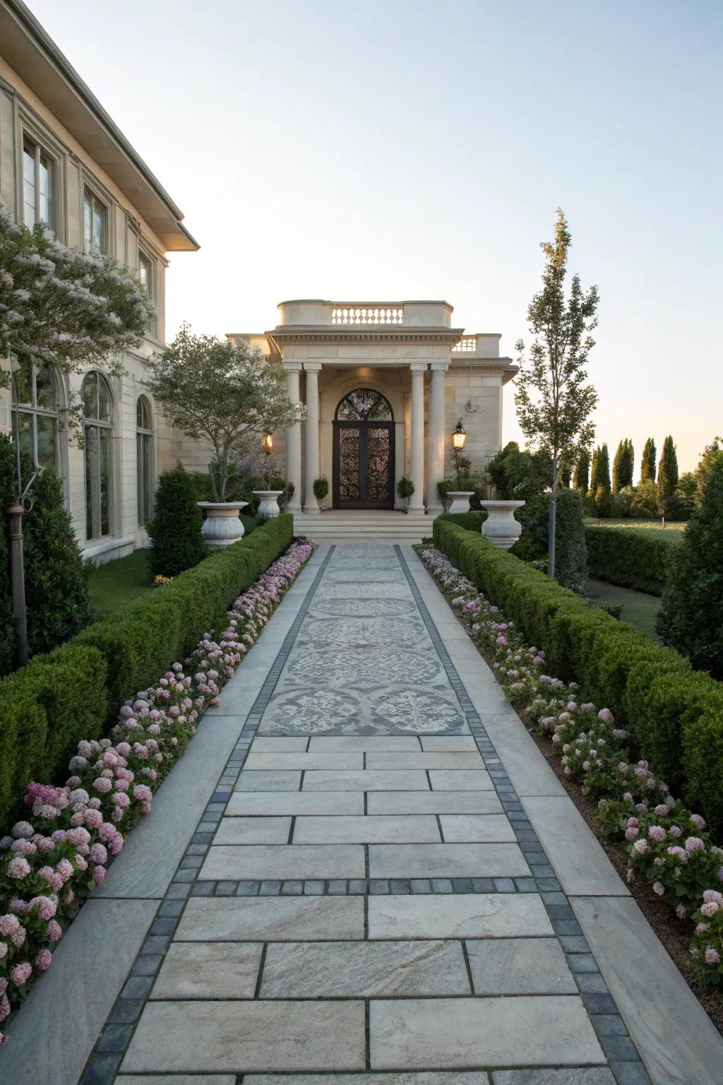 Elegant and symmetrical pavers creating a formal walkway.