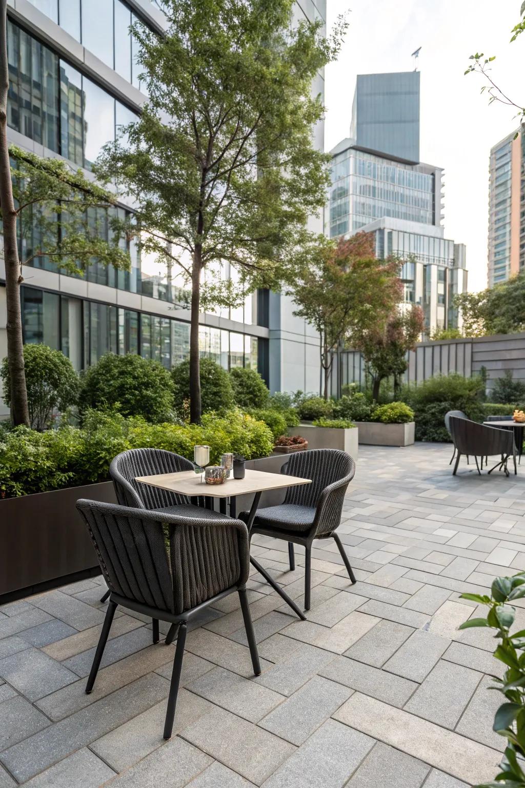 The stack bond pattern brings minimalist elegance.
