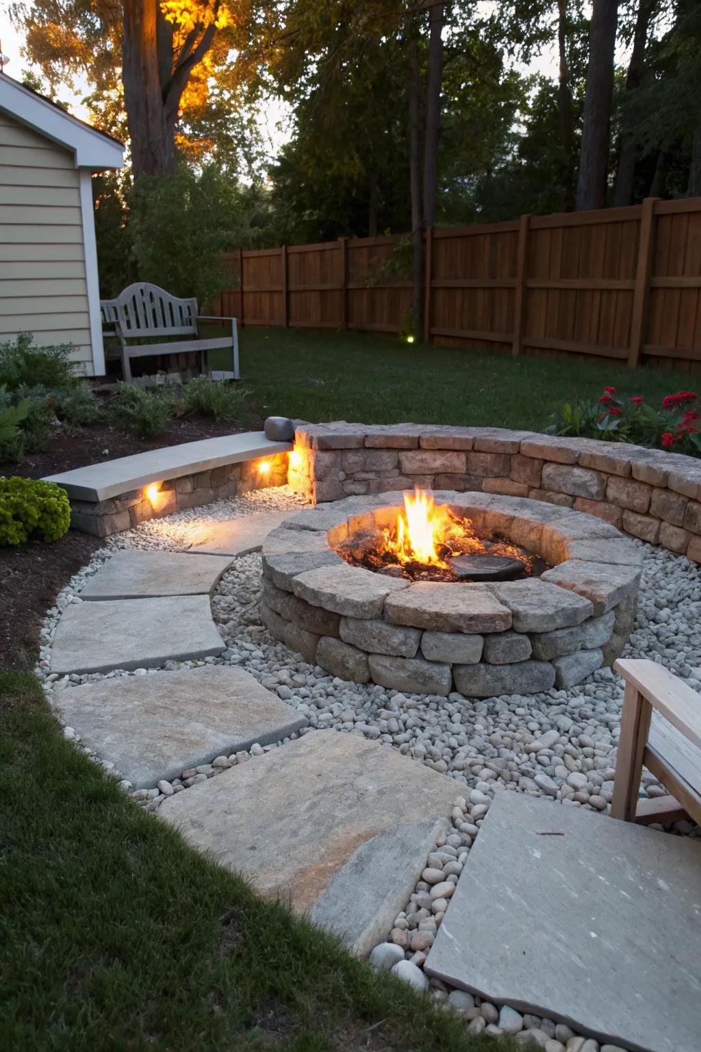 Built-in stone seating provides a durable and aesthetic solution.