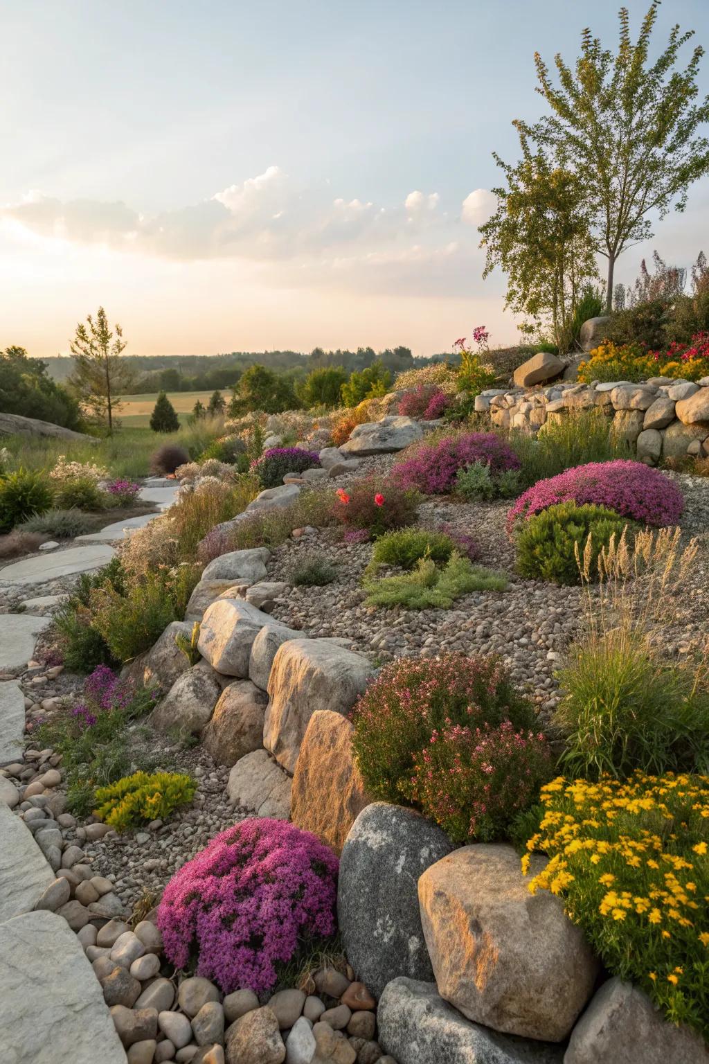 Rock gardens combine texture with natural beauty.