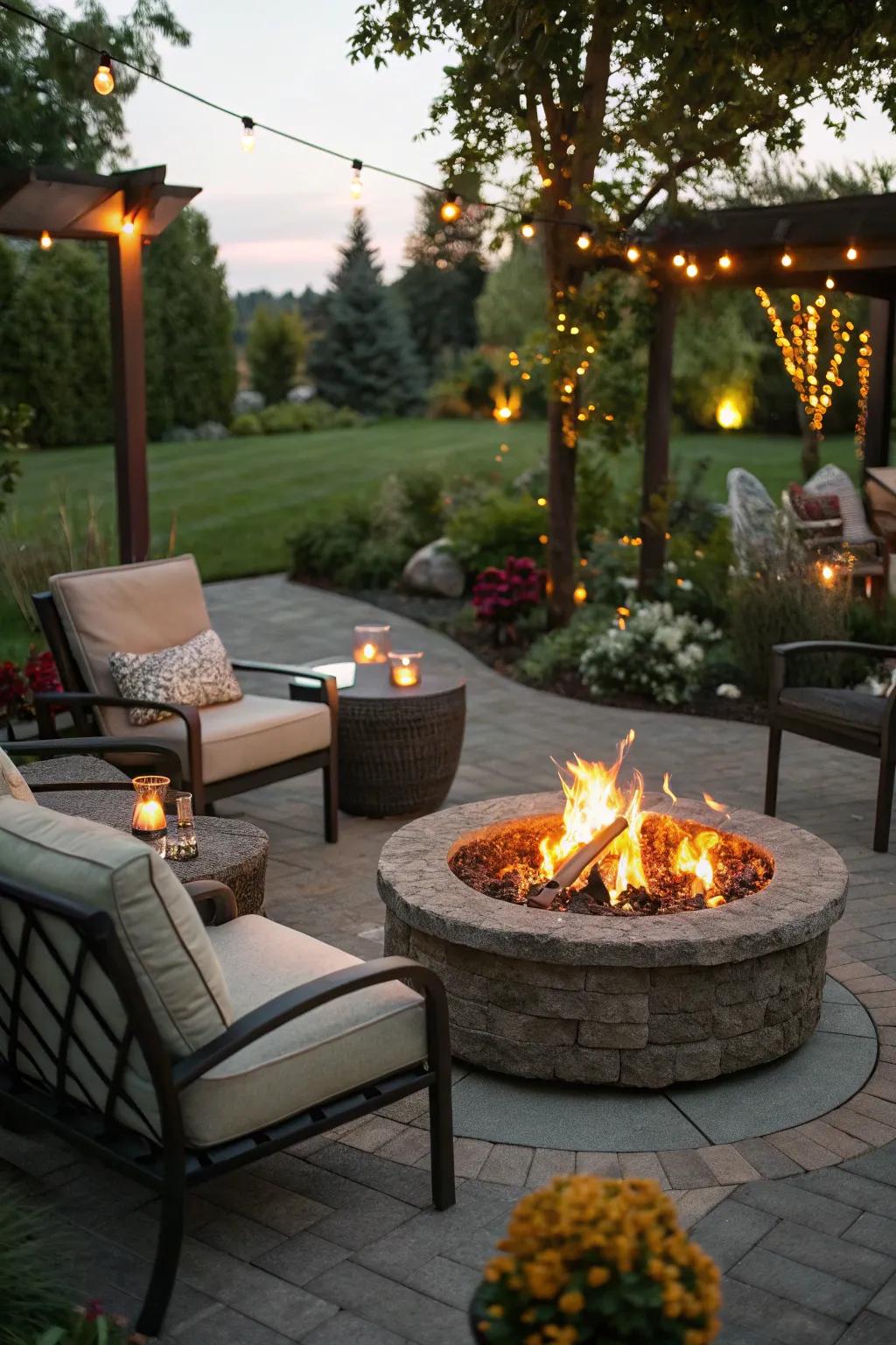 A cozy firepit that enhances any patio's ambiance.