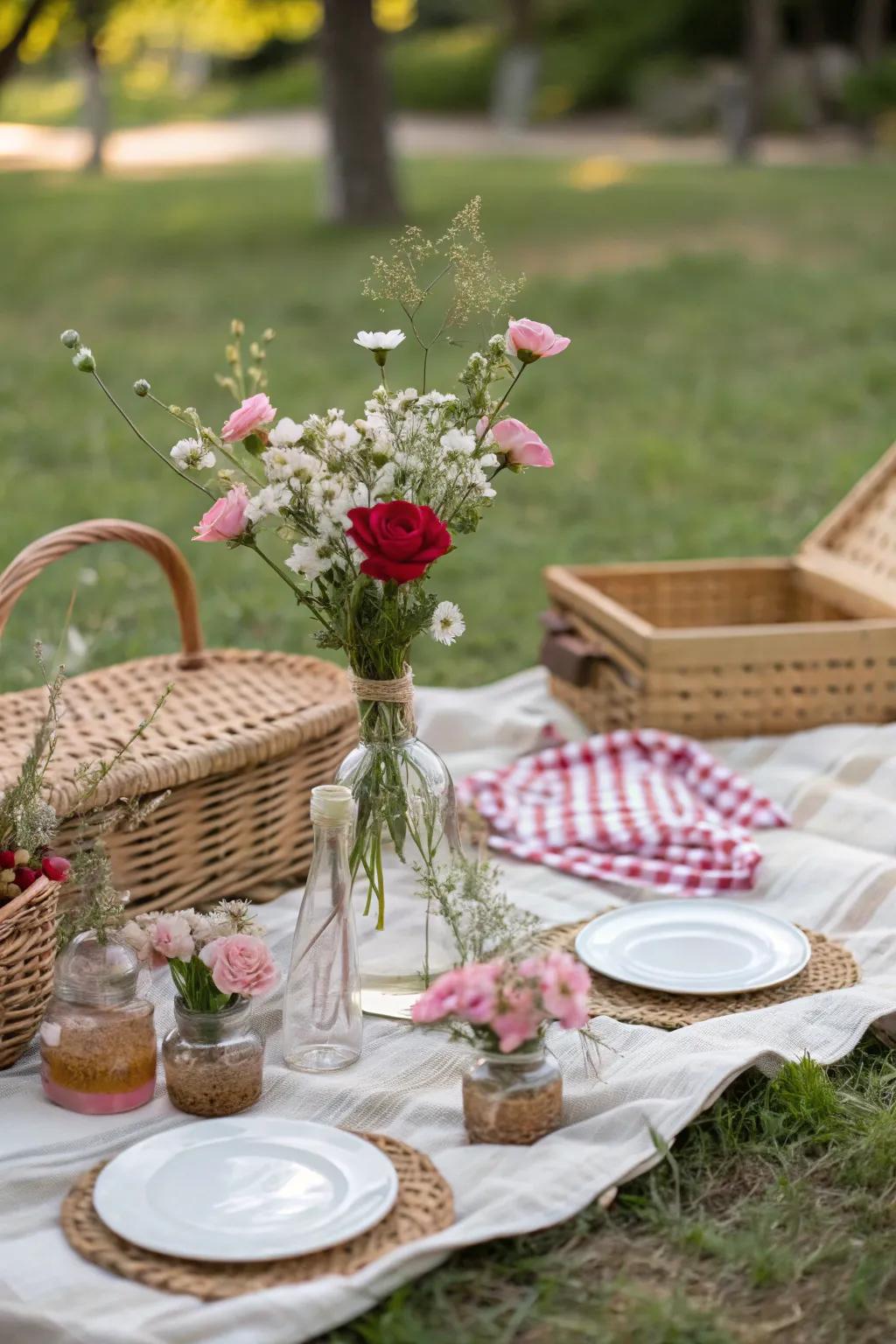 Floral arrangements bring color and elegance to your picnic.