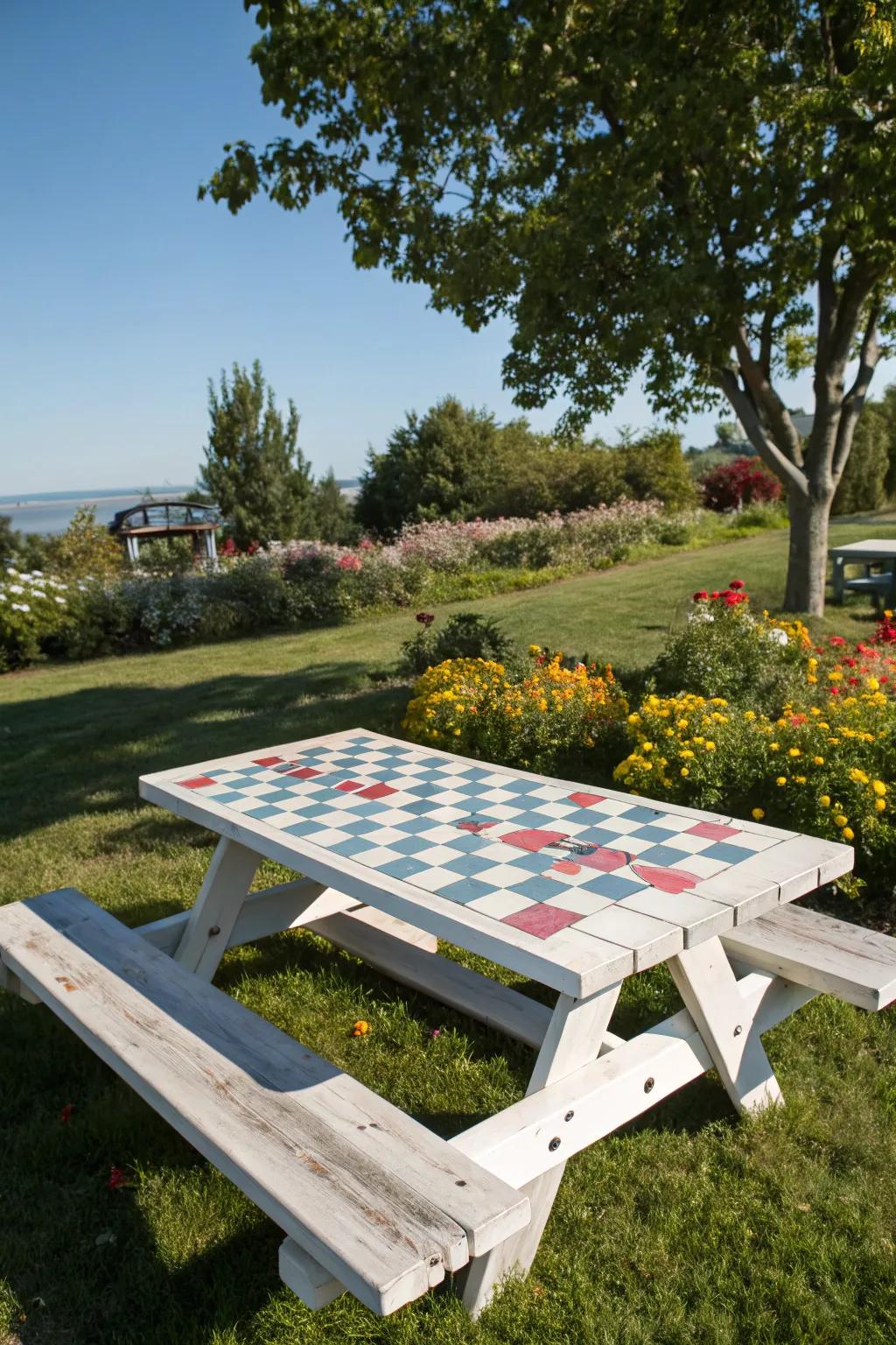 A checkerboard design invites playful afternoons.