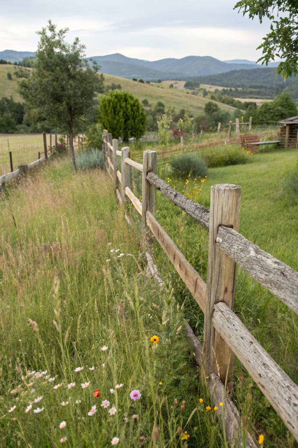 Charming rustic touch with a split rail privacy fence.