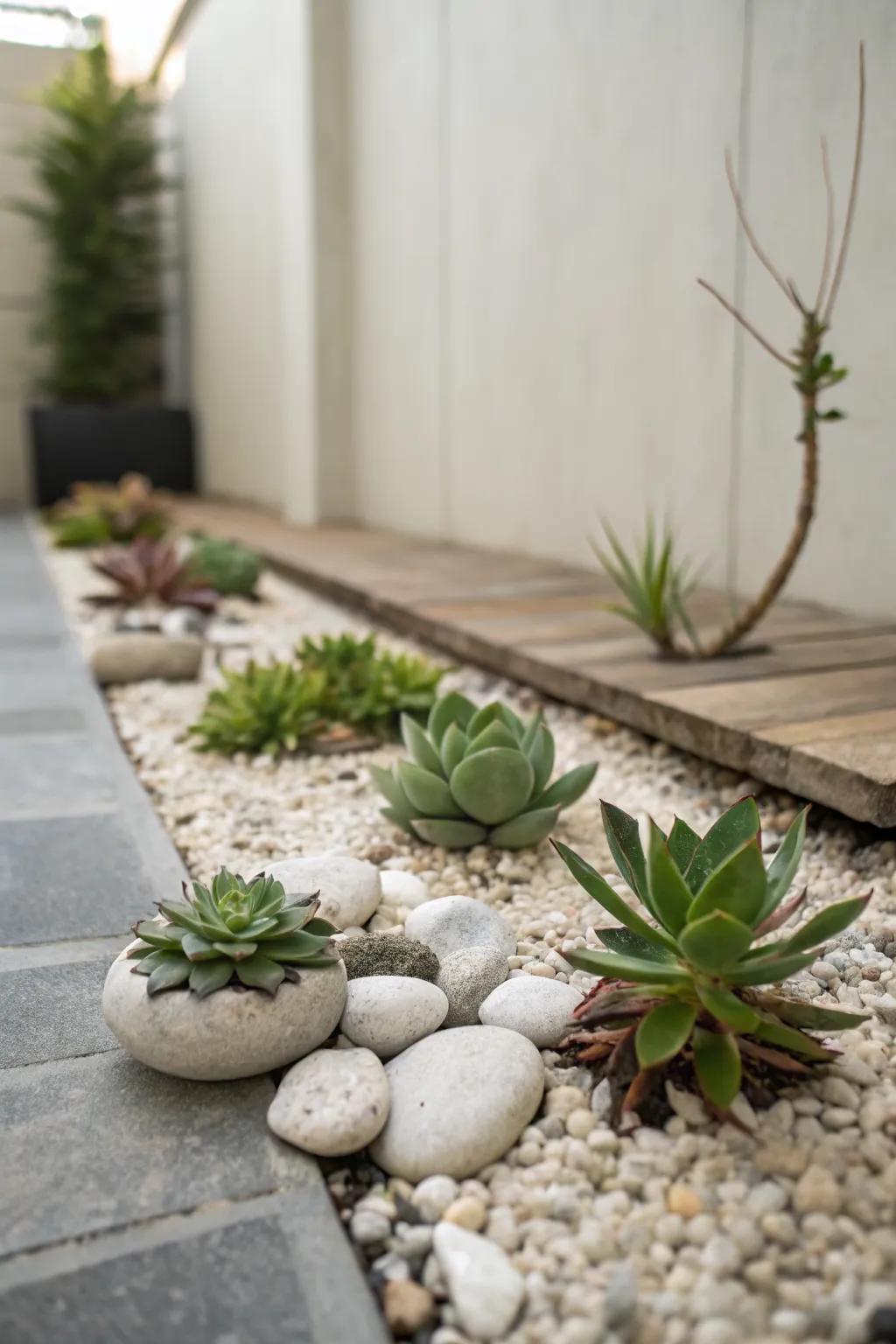 Minimalist plantings with hardy succulents.
