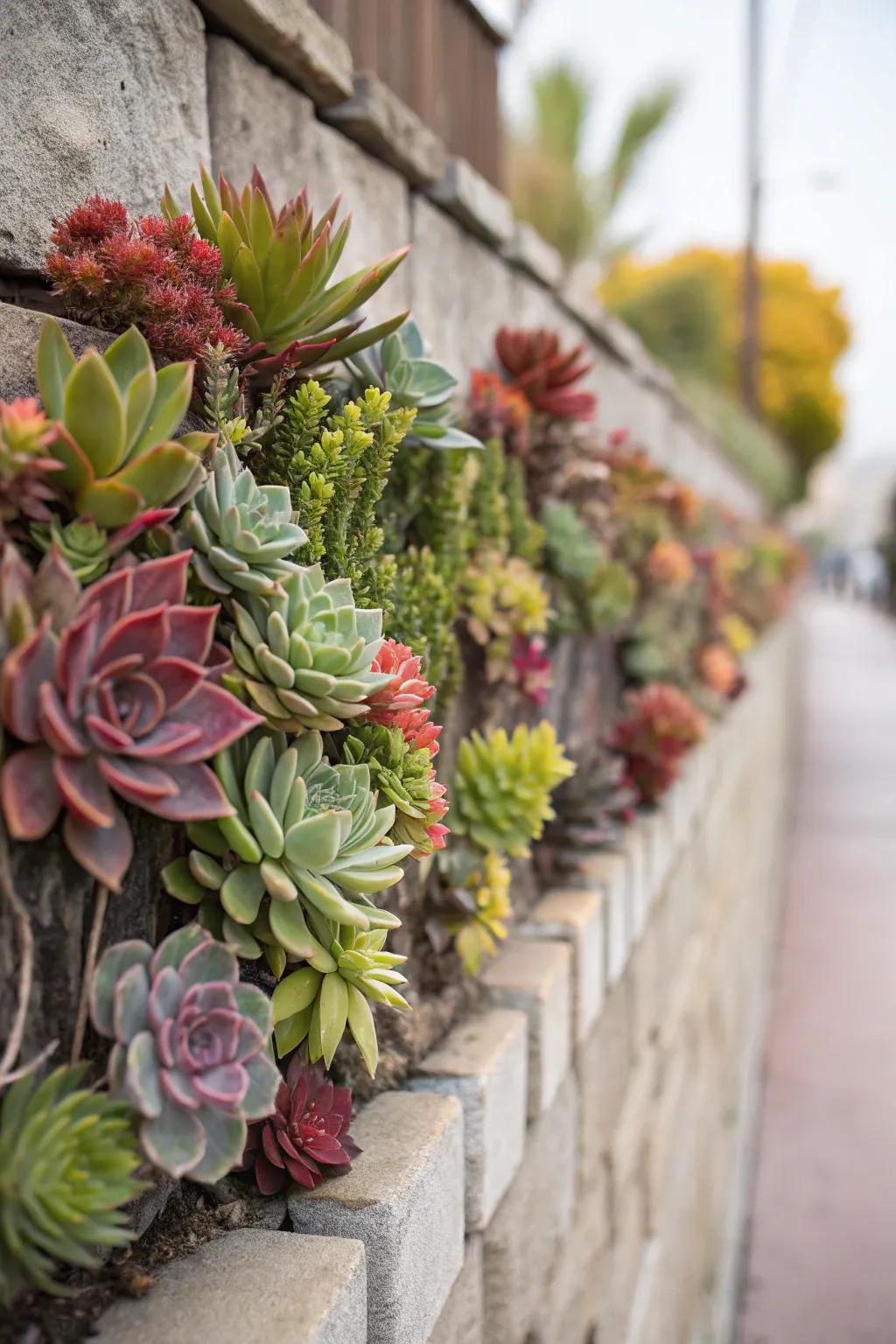 Succulents arranged into a stunning vertical art piece.