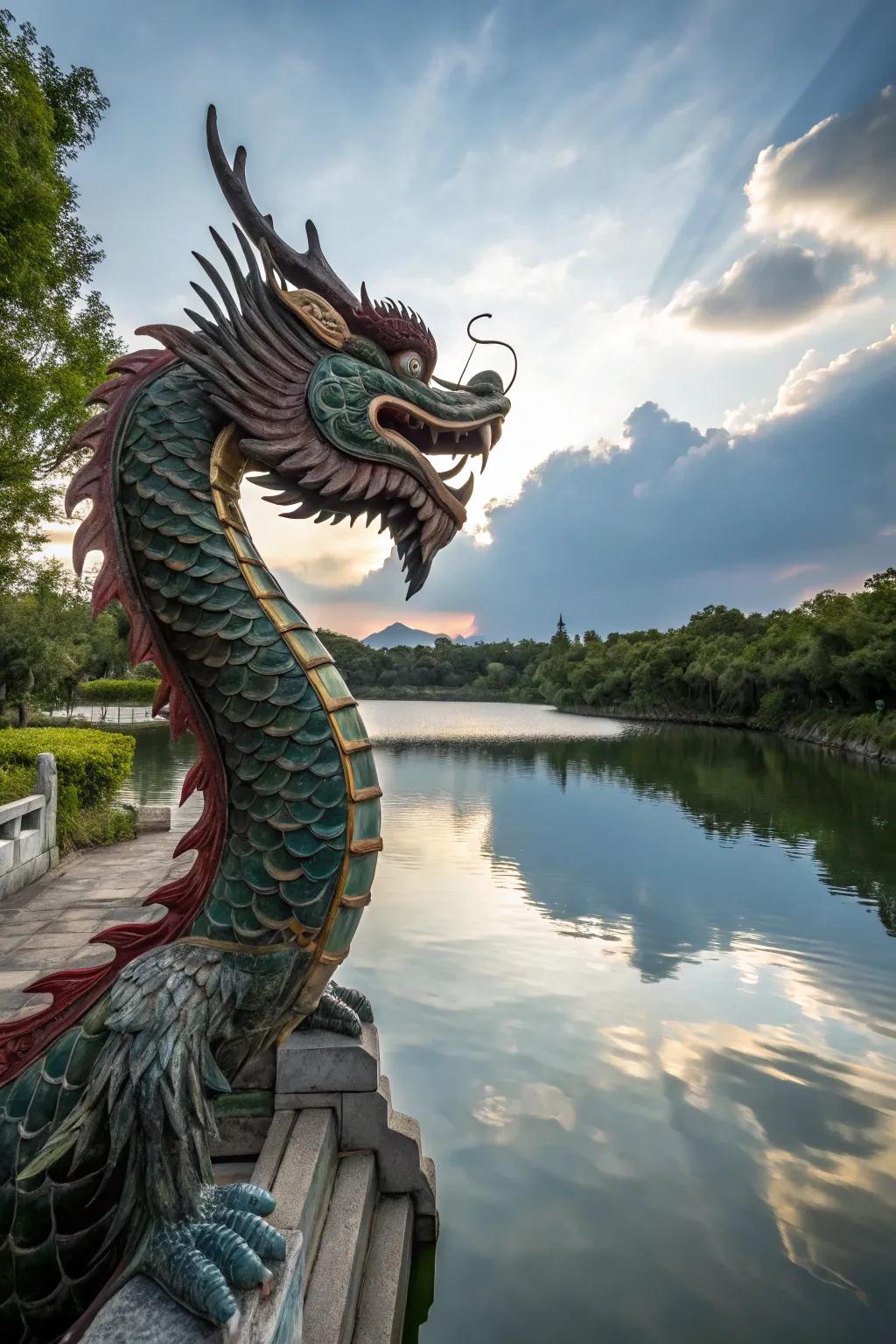 A dragon spitter adds a mythical touch to your water feature.