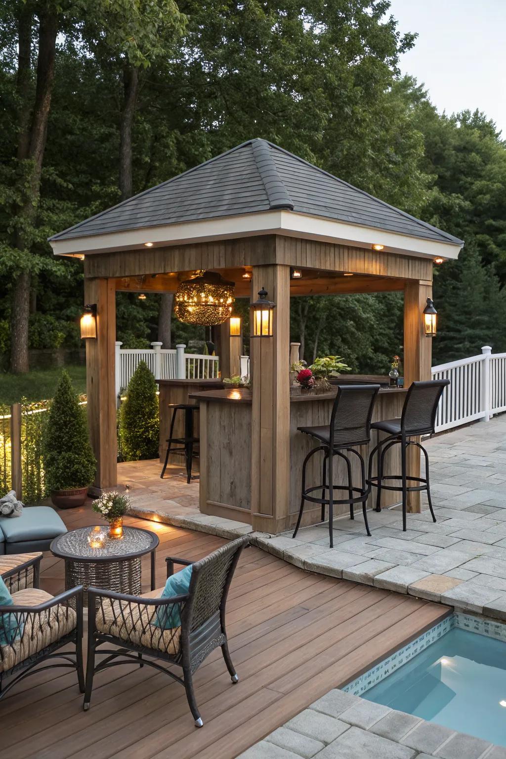 A cozy corner bar perfect for small spaces.