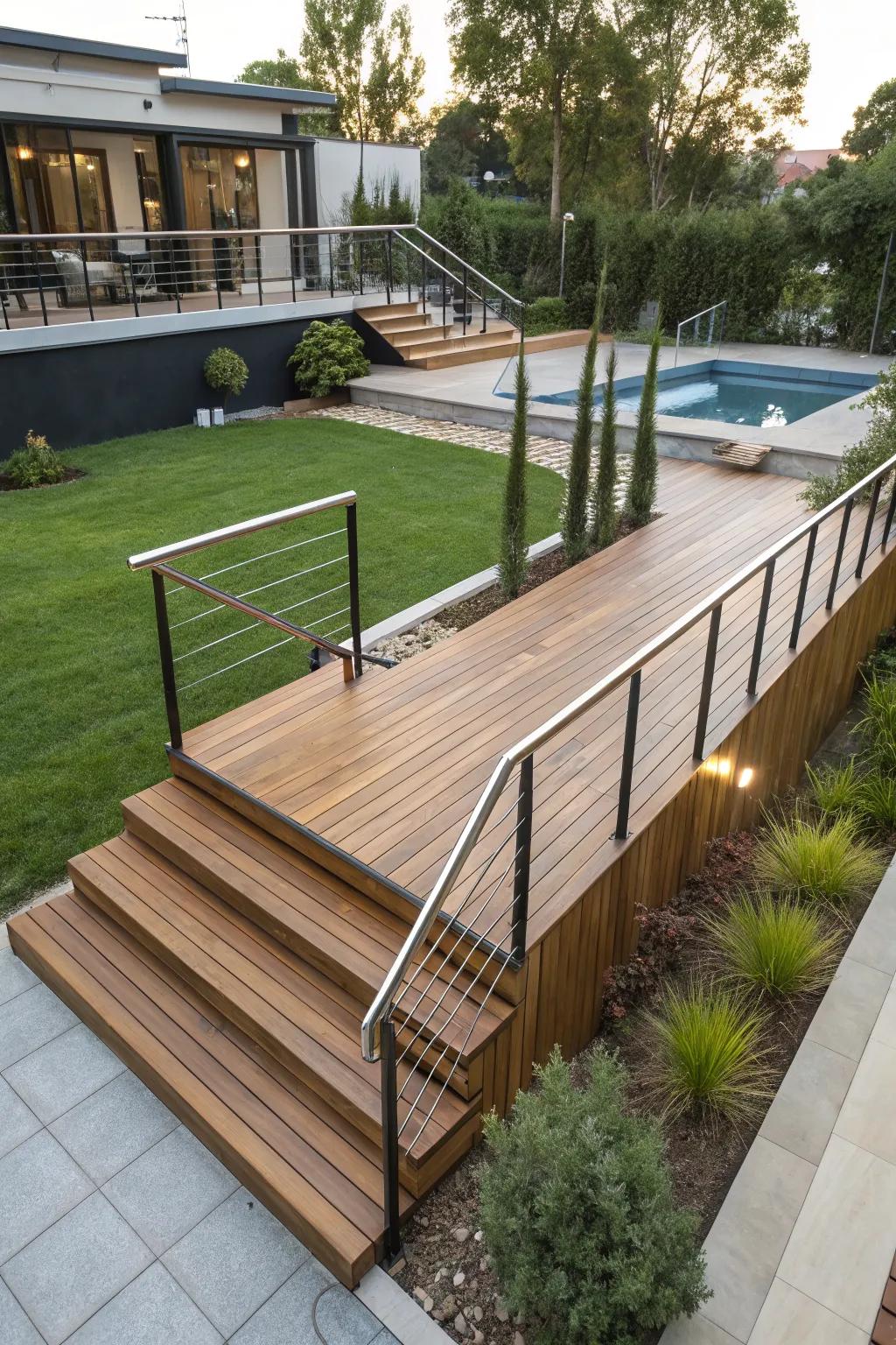 Metal railings offer a chic, modern enhancement.