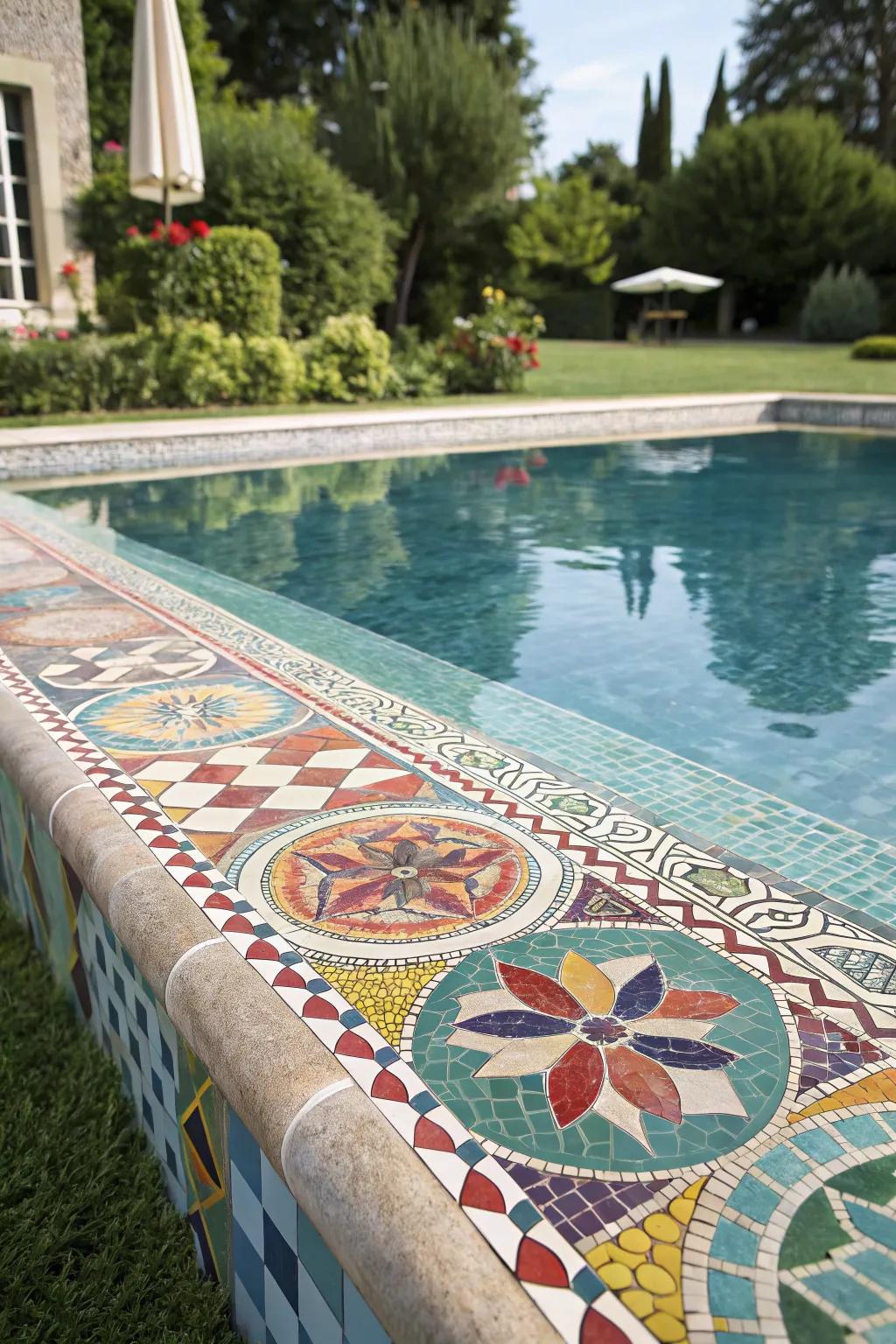Mosaic tiles add artistic flair to your pool.