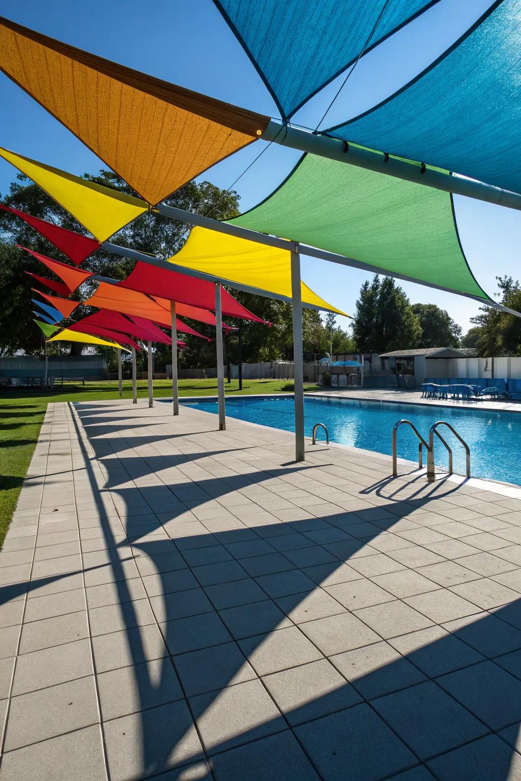 Sail shades offer a modern twist to poolside shading.