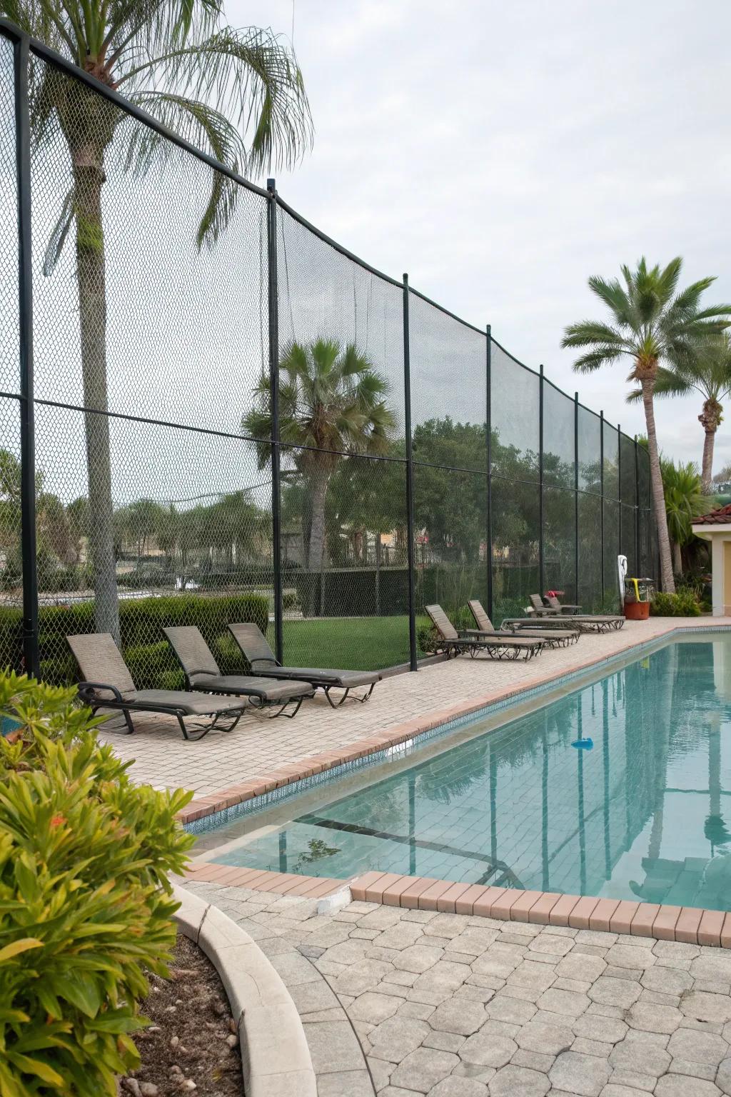 Safe and unobtrusive mesh fencing for pools.
