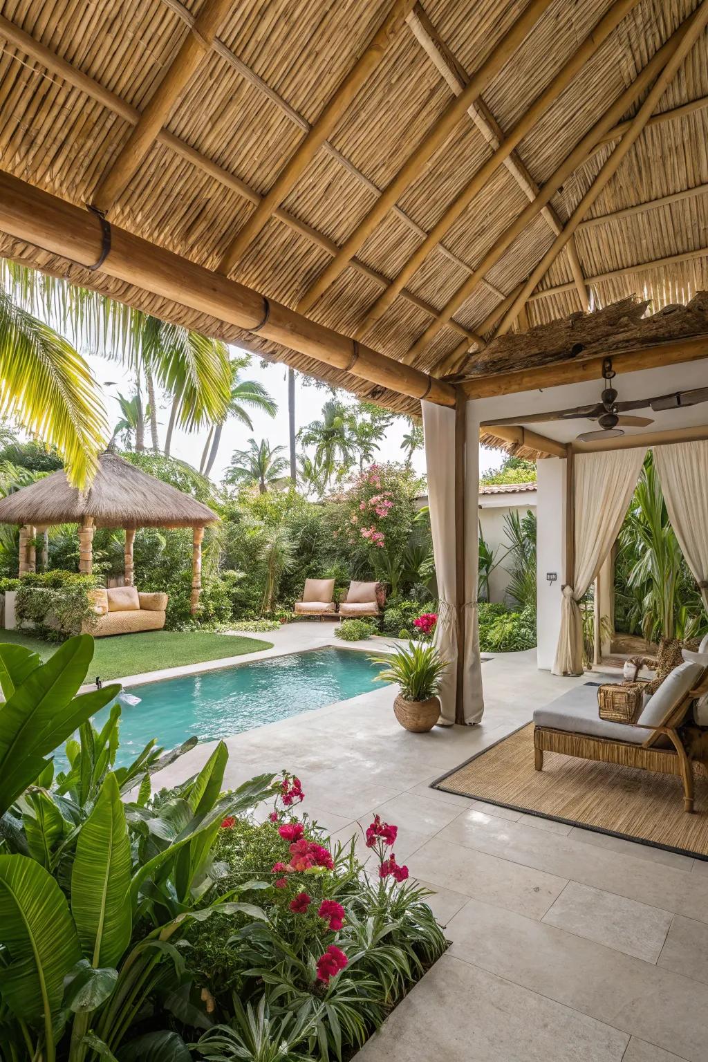 Natural textures like bamboo create a relaxed and eco-friendly atmosphere.