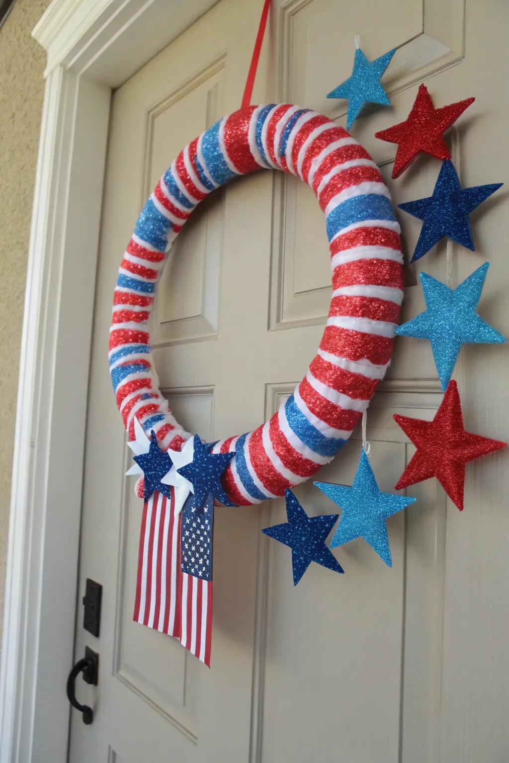A Fourth of July wreath that celebrates American spirit.
