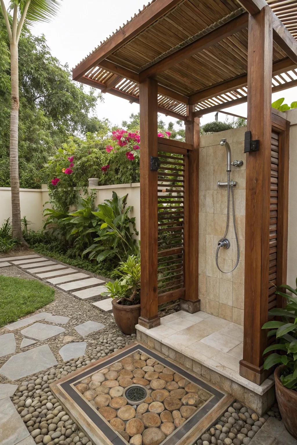 Experience spa-like luxury with this elegant outdoor shower.