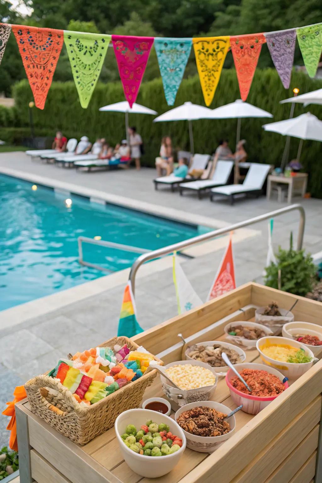 A fiesta filled with color, flavor, and fun by the pool.