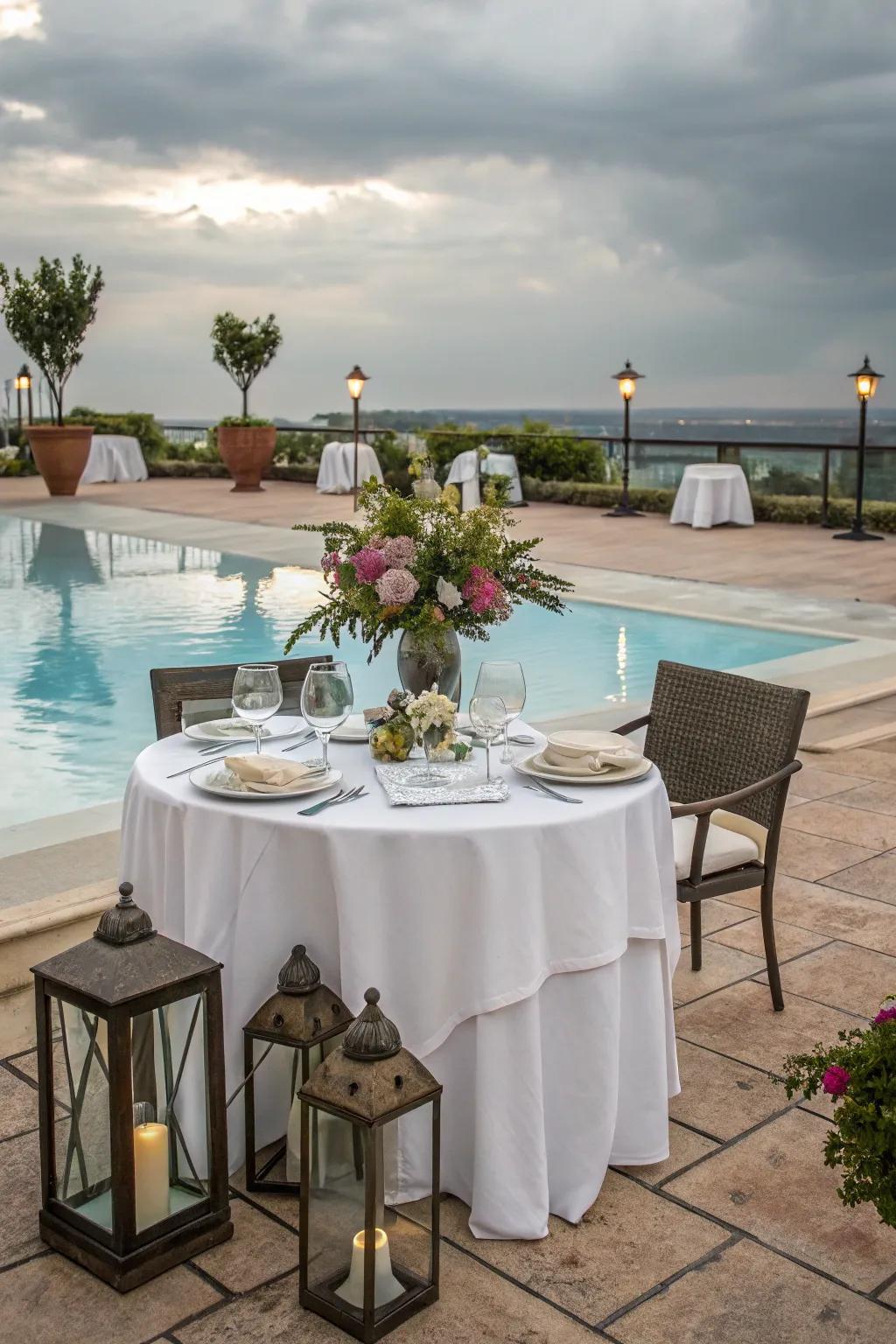 Enjoy meals outdoors with a stylish dining area by the pool.